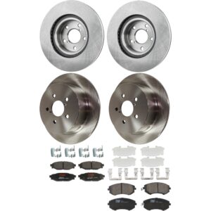 KIT-073024-9575 4-Wheel Set Front and Rear Brake Disc and Pad Kit, Plain Surface 5 Lugs Front-276.86 mm/Rear-273.81 mm Ceramic, Includes (2) Brake Pad Set and (4) Brake Disc