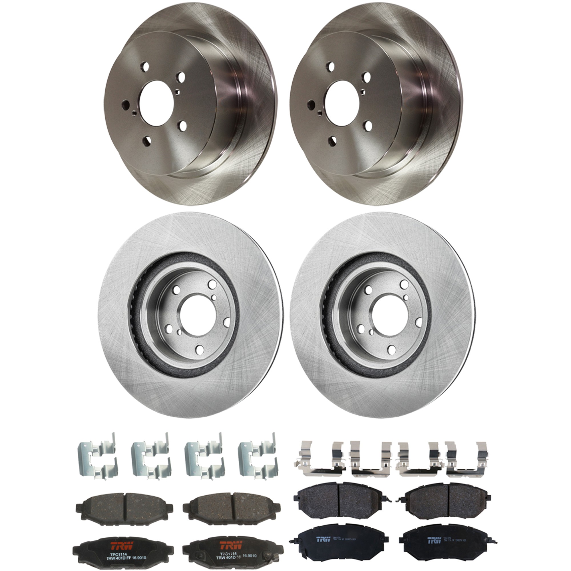 KIT-073024-9576 4-Wheel Set Front and Rear Brake Disc and Pad Kit, Plain Surface 5 Lugs Front-276.86 mm/Rear-273.81 mm Front-Semi-Metallic/Rear-Ceramic, Includes (2) Brake Pad...