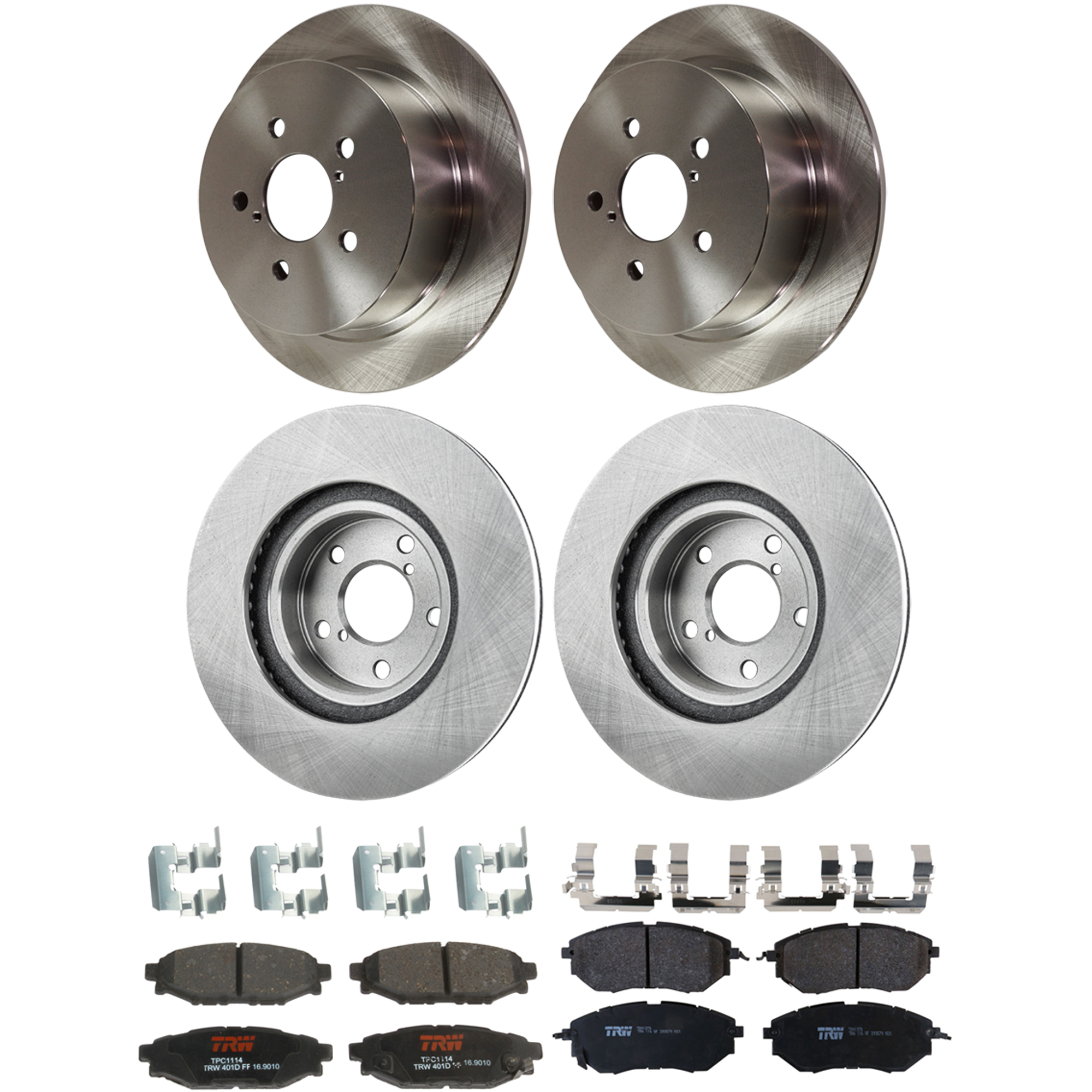 KIT-073024-9576 4-Wheel Set Front and Rear Brake Disc and Pad Kit, Plain Surface 5 Lugs Front-276.86 mm/Rear-273.81 mm Front-Semi-Metallic/Rear-Ceramic, Includes (2) Brake Pad...