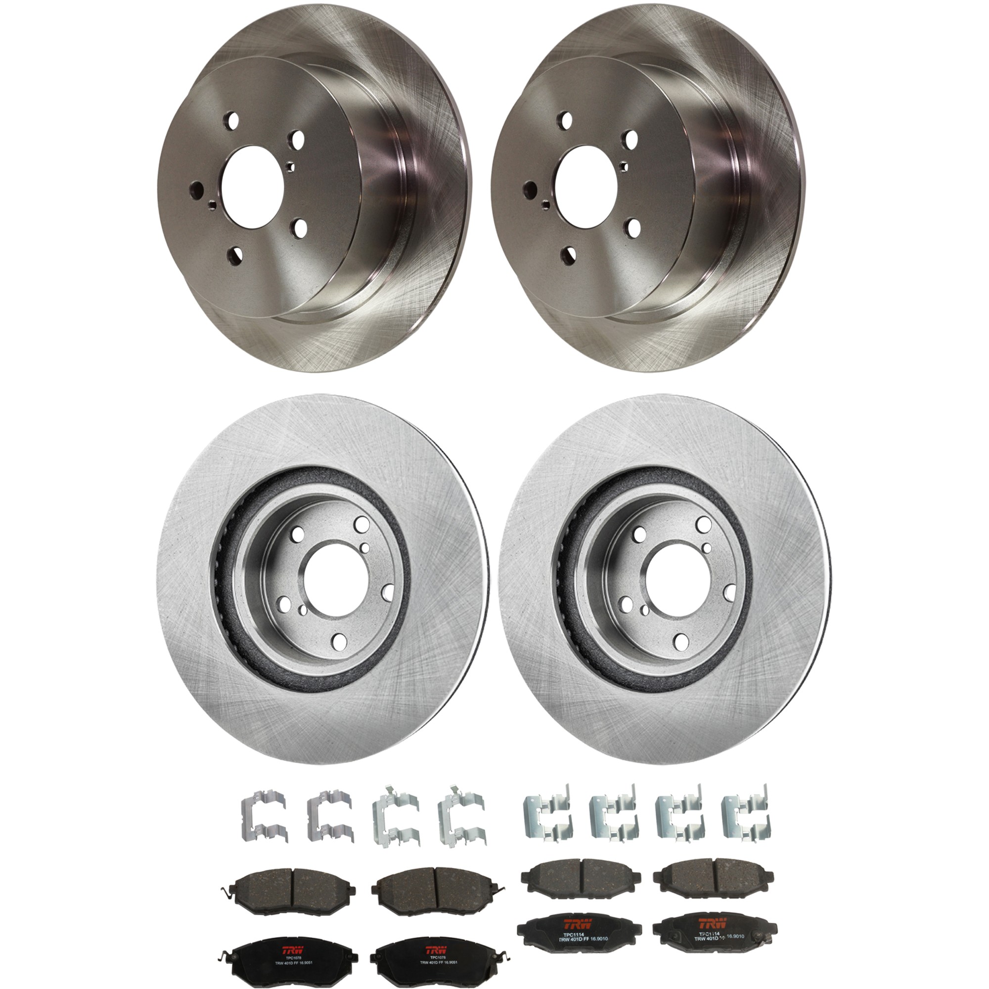 KIT-073024-9578 4-Wheel Set Front and Rear Brake Disc and Pad Kit, Plain Surface 5 Lugs Front-276.86 mm/Rear-273.81 mm Front-Semi-Metallic/Rear-Ceramic, Includes (2) Brake Pad...