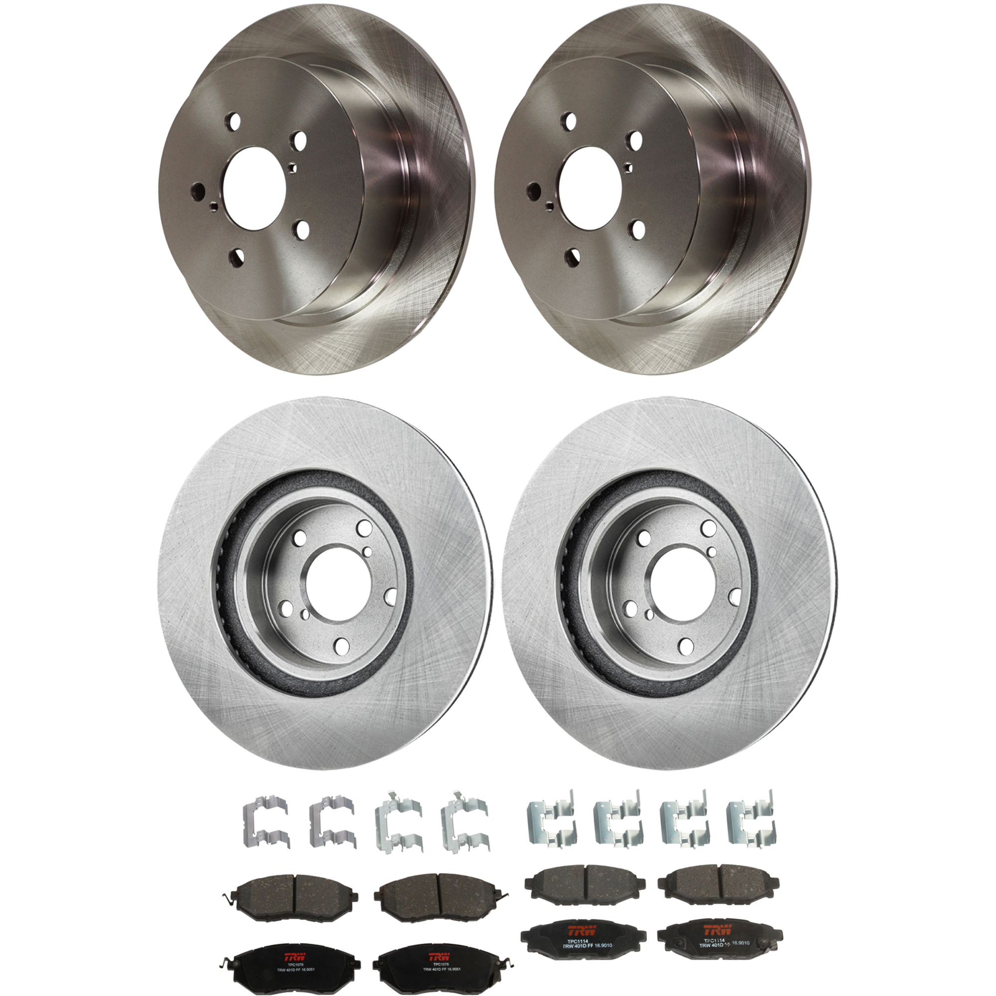 KIT-073024-9578 4-Wheel Set Front and Rear Brake Disc and Pad Kit, Plain Surface 5 Lugs Front-276.86 mm/Rear-273.81 mm Front-Semi-Metallic/Rear-Ceramic, Includes (2) Brake Pad...