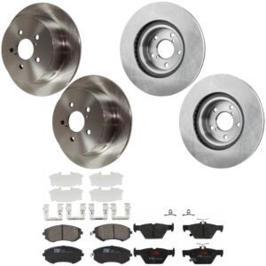 KIT-073024-9581 4-Wheel Set Front and Rear Brake Disc and Pad Kit, Plain Surface 5 Lugs Front-276.86 mm/Rear-273.81 mm Ceramic, Includes (2) Brake Pad Set and (4) Brake Disc