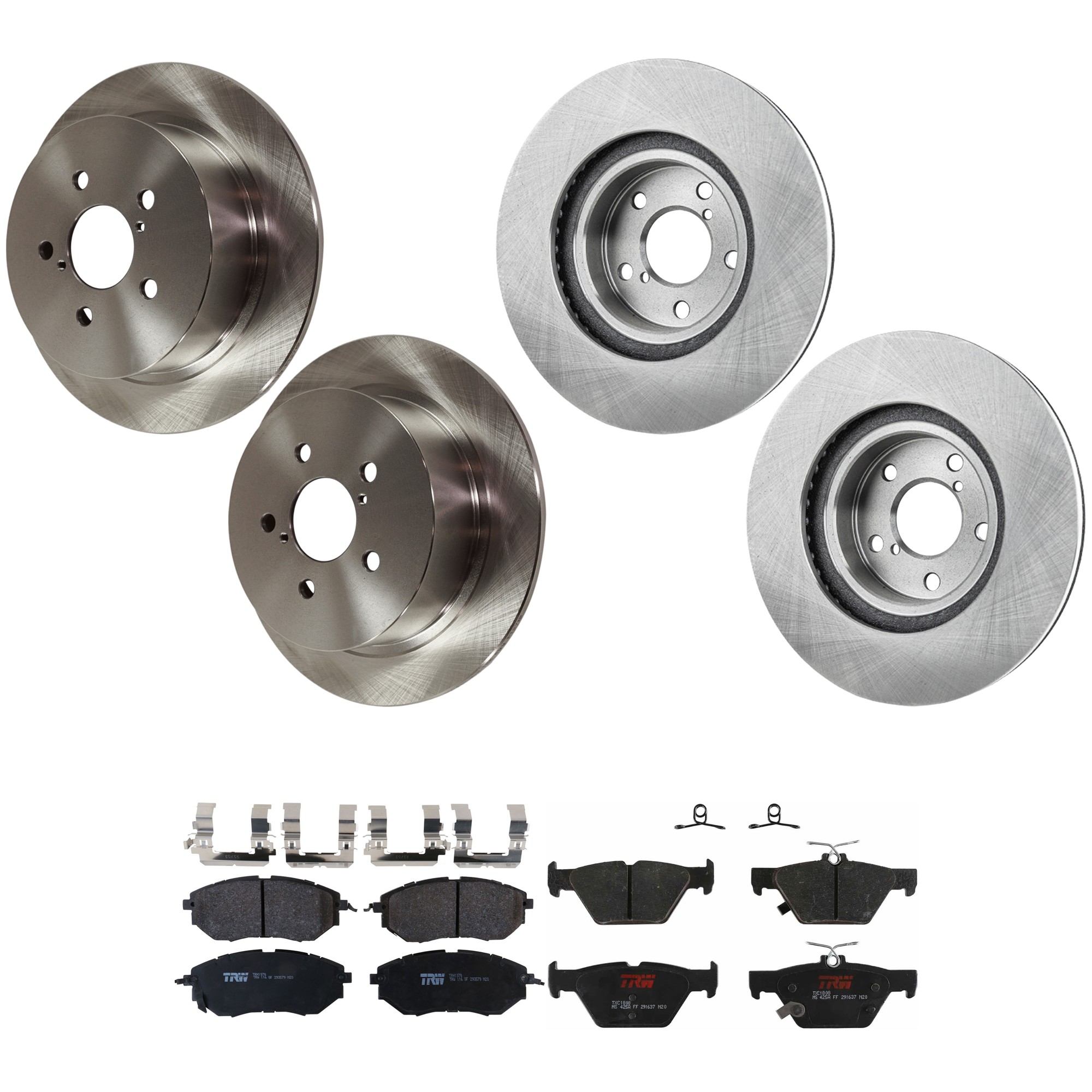 KIT-073024-9582 4-Wheel Set Front and Rear Brake Disc and Pad Kit, Plain Surface 5 Lugs Front-276.86 mm/Rear-273.81 mm Front-Semi-Metallic/Rear-Ceramic, Includes (2) Brake Pad...