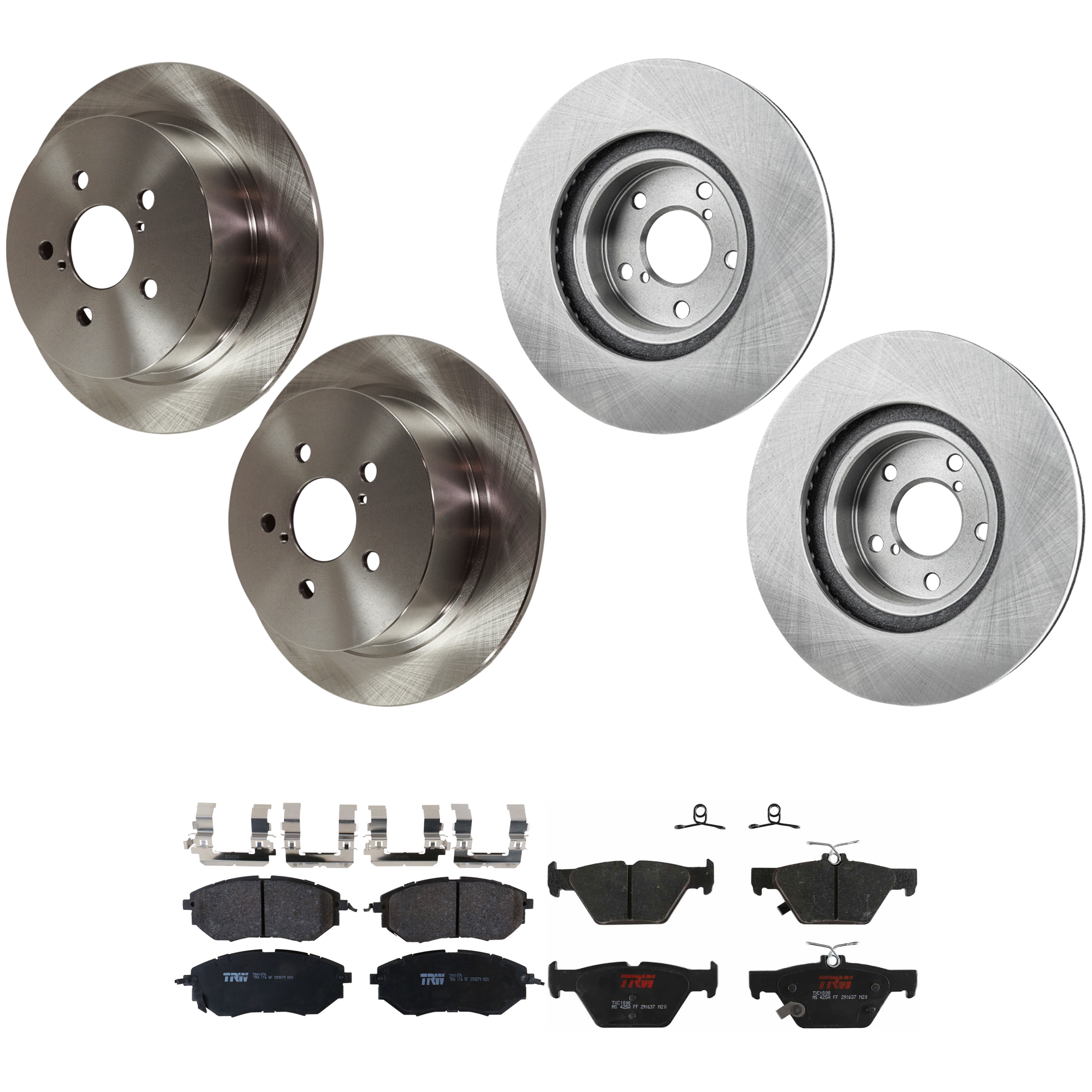 KIT-073024-9582 4-Wheel Set Front and Rear Brake Disc and Pad Kit, Plain Surface 5 Lugs Front-276.86 mm/Rear-273.81 mm Front-Semi-Metallic/Rear-Ceramic, Includes (2) Brake Pad...