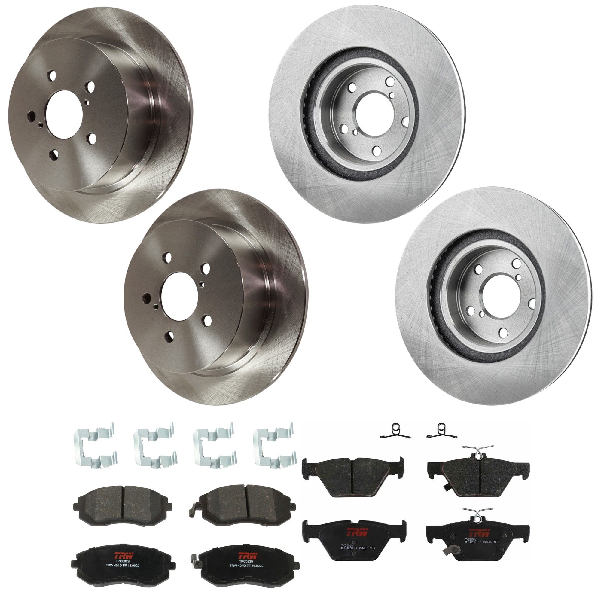 KIT-073024-9583 4-Wheel Set Front and Rear Brake Disc and Pad Kit, Plain Surface 5 Lugs Front-276.86 mm/Rear-273.81 mm Ceramic, Includes (2) Brake Pad Set and (4) Brake Disc