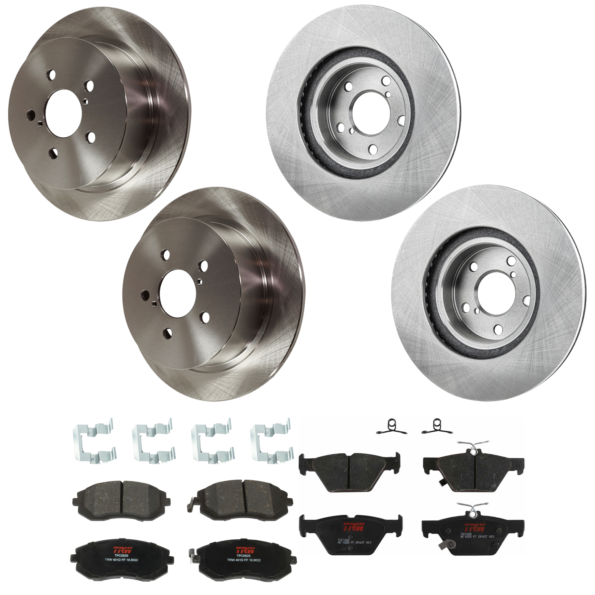 KIT-073024-9583 4-Wheel Set Front and Rear Brake Disc and Pad Kit, Plain Surface 5 Lugs Front-276.86 mm/Rear-273.81 mm Ceramic, Includes (2) Brake Pad Set and (4) Brake Disc