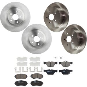 KIT-073024-9605 4-Wheel Set Front and Rear Brake Disc and Pad Kit, Plain Surface 5 Lugs Front-293.4 mm/Rear-273.81 mm Ceramic, Includes (2) Brake Pad Set and (4) Brake Disc