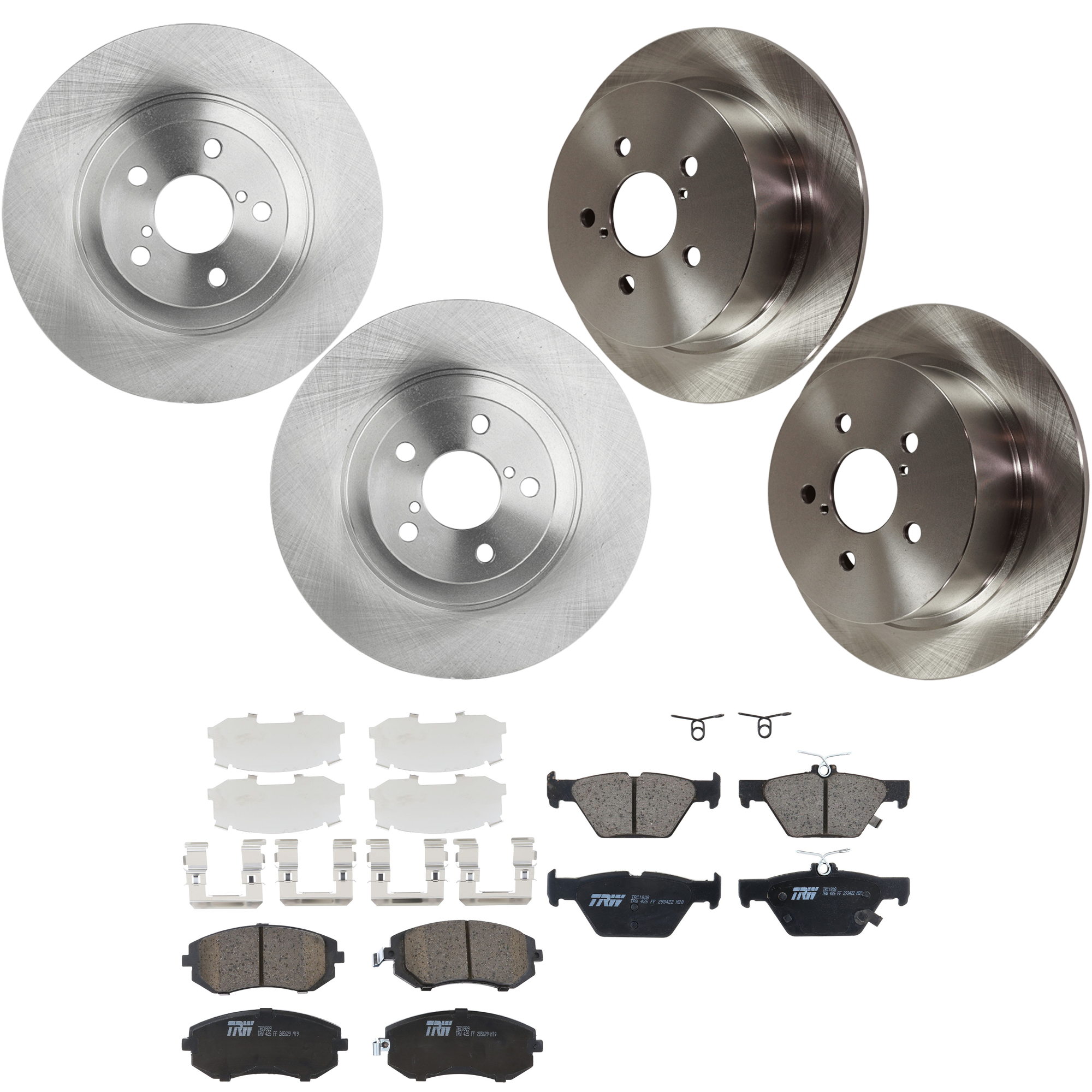 KIT-073024-9605 4-Wheel Set Front and Rear Brake Disc and Pad Kit, Plain Surface 5 Lugs Front-293.4 mm/Rear-273.81 mm Ceramic, Includes (2) Brake Pad Set and (4) Brake Disc