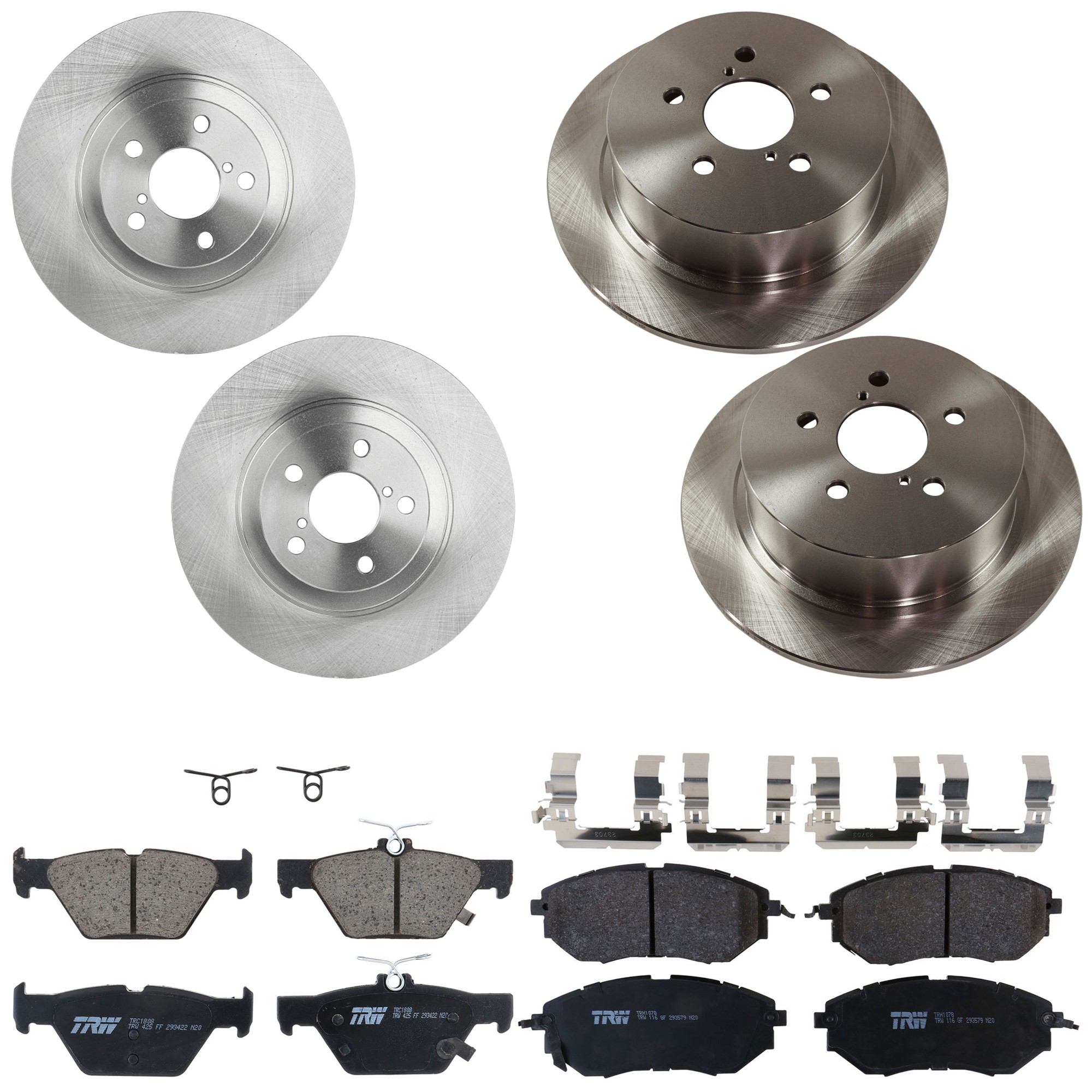 KIT-073024-9606 4-Wheel Set Front and Rear Brake Disc and Pad Kit, Plain Surface 5 Lugs Front-293.4 mm/Rear-273.81 mm Front-Semi-Metallic/Rear-Ceramic, Includes (2) Brake Pad...