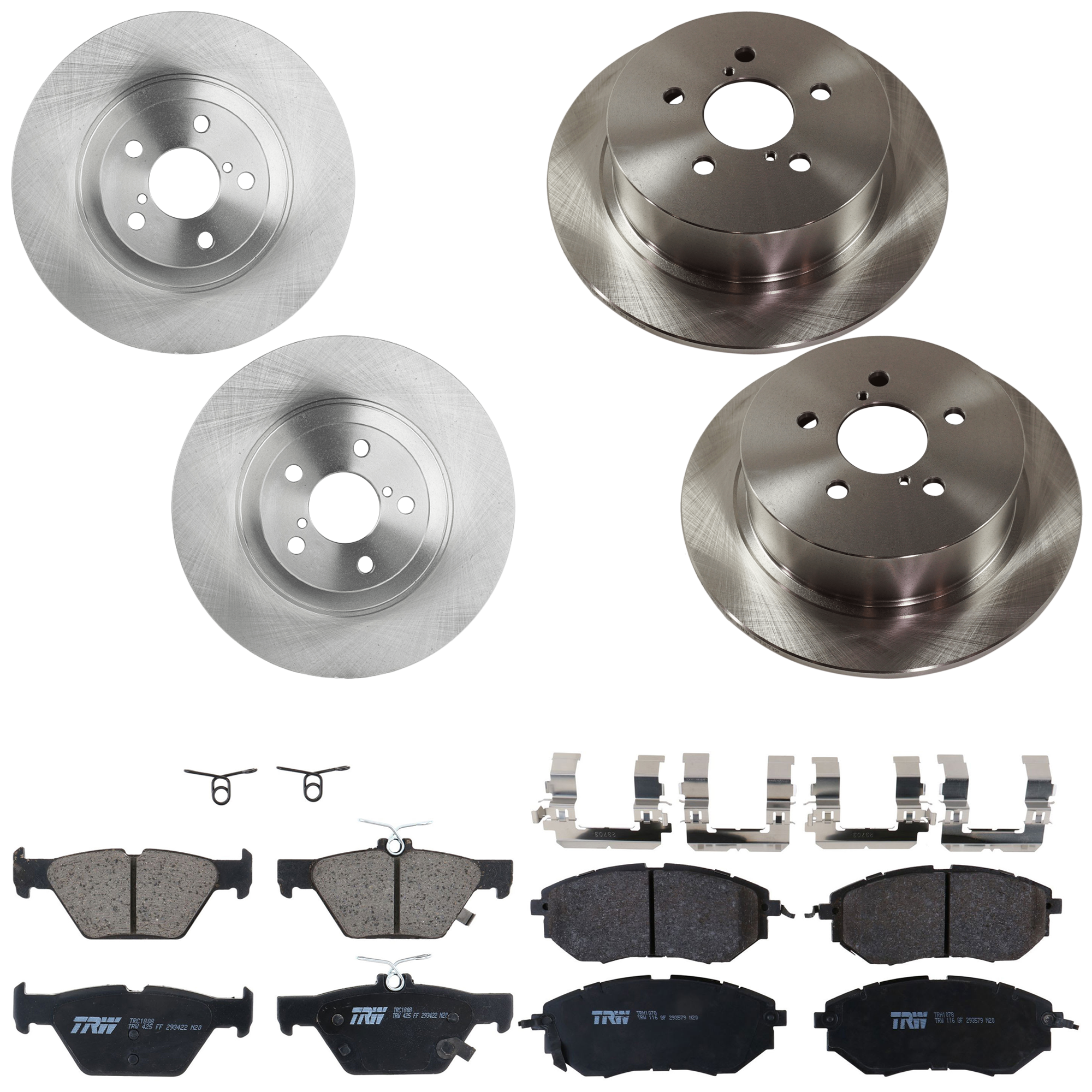 KIT-073024-9606 4-Wheel Set Front and Rear Brake Disc and Pad Kit, Plain Surface 5 Lugs Front-293.4 mm/Rear-273.81 mm Front-Semi-Metallic/Rear-Ceramic, Includes (2) Brake Pad...