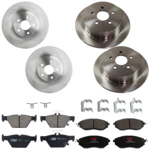 KIT-073024-9608 4-Wheel Set Front and Rear Brake Disc and Pad Kit, Plain Surface 5 Lugs Front-293.4 mm/Rear-273.81 mm Front-Semi-Metallic/Rear-Ceramic, Includes (2) Brake Pad...