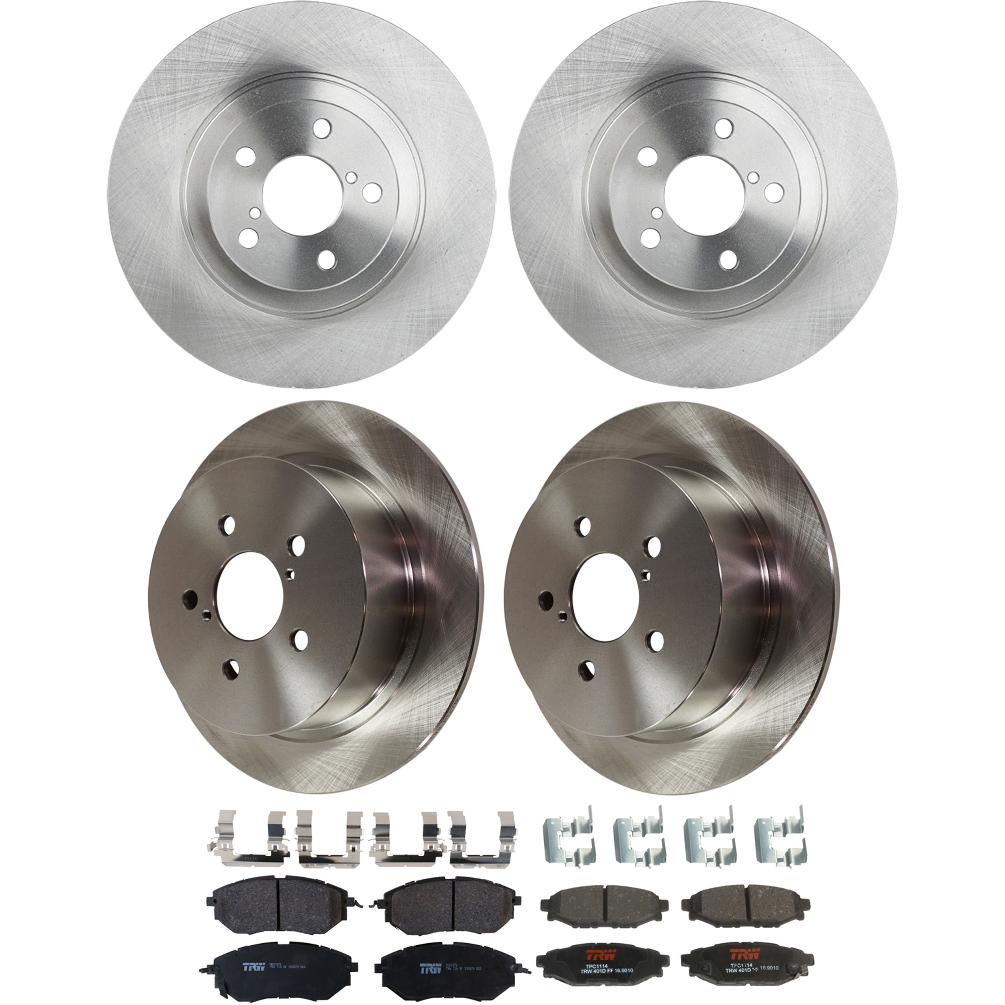 KIT-073024-9612 4-Wheel Set Front and Rear Brake Disc and Pad Kit, Plain Surface 5 Lugs Front-293.4 mm/Rear-273.81 mm Front-Semi-Metallic/Rear-Ceramic, Includes (2) Brake Pad...