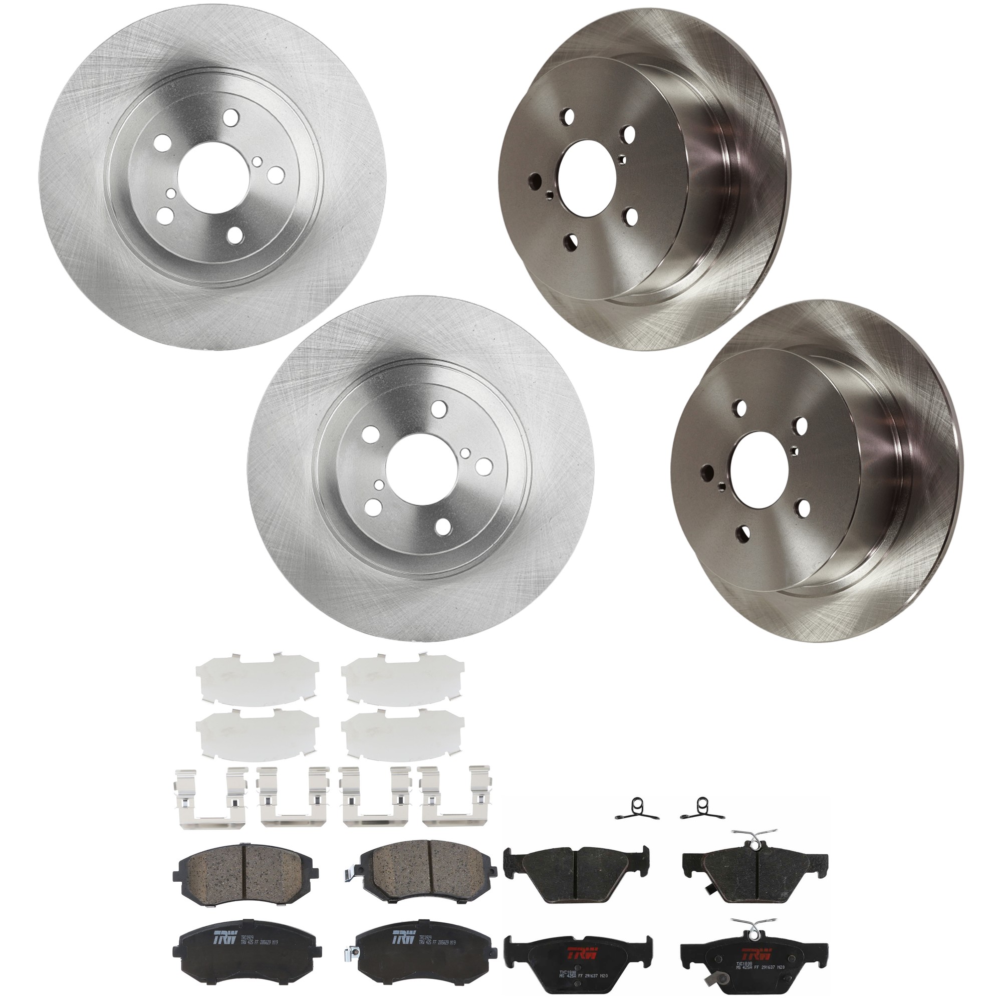 KIT-073024-9617 4-Wheel Set Front and Rear Brake Disc and Pad Kit, Plain Surface 5 Lugs Front-293.4 mm/Rear-273.81 mm Ceramic, Includes (2) Brake Pad Set and (4) Brake Disc