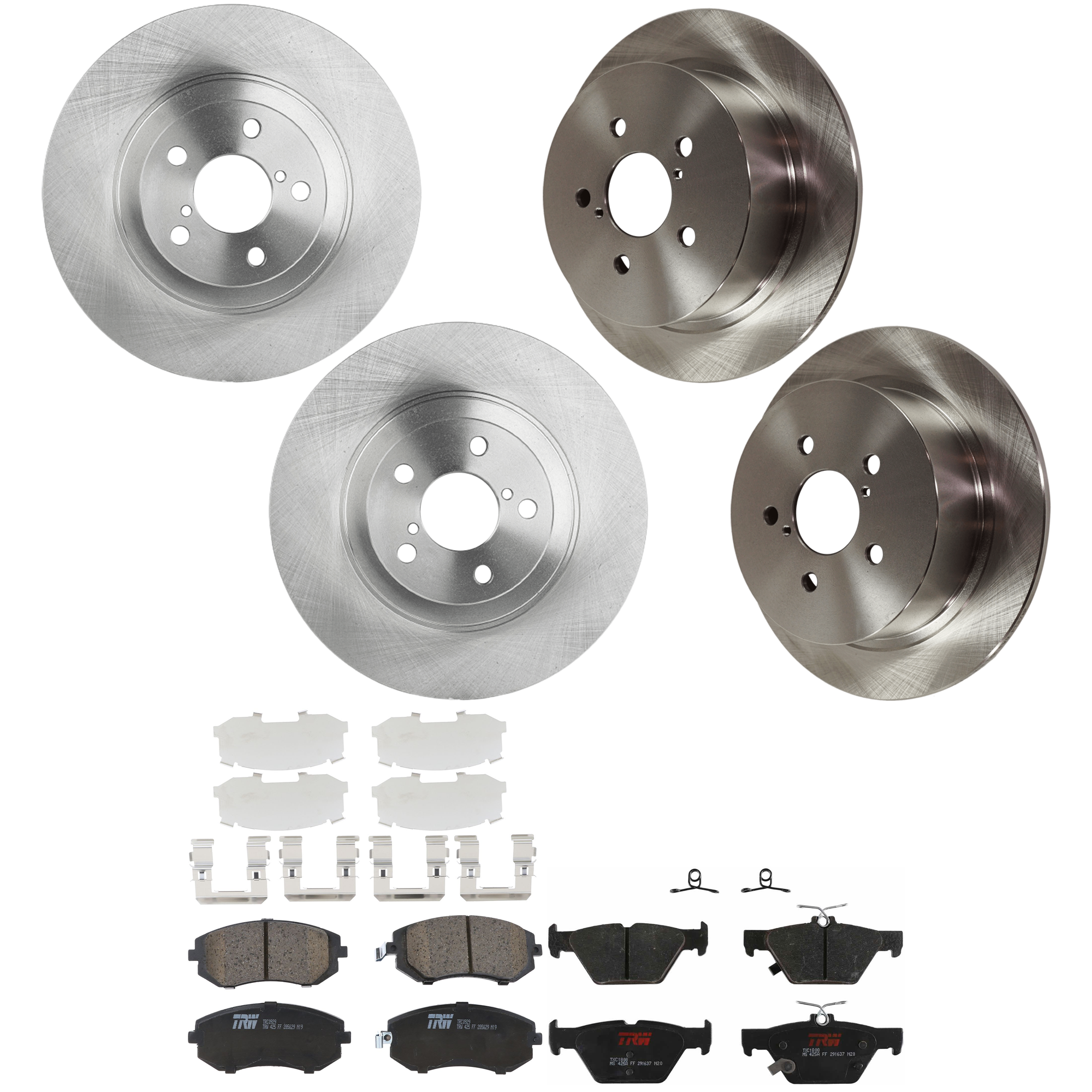 KIT-073024-9617 4-Wheel Set Front and Rear Brake Disc and Pad Kit, Plain Surface 5 Lugs Front-293.4 mm/Rear-273.81 mm Ceramic, Includes (2) Brake Pad Set and (4) Brake Disc