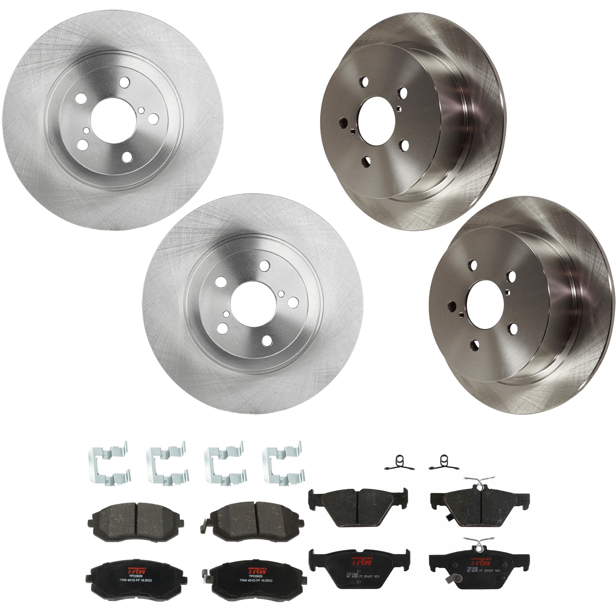 KIT-073024-9619 4-Wheel Set Front and Rear Brake Disc and Pad Kit, Plain Surface 5 Lugs Front-293.4 mm/Rear-273.81 mm Ceramic, Includes (2) Brake Pad Set and (4) Brake Disc
