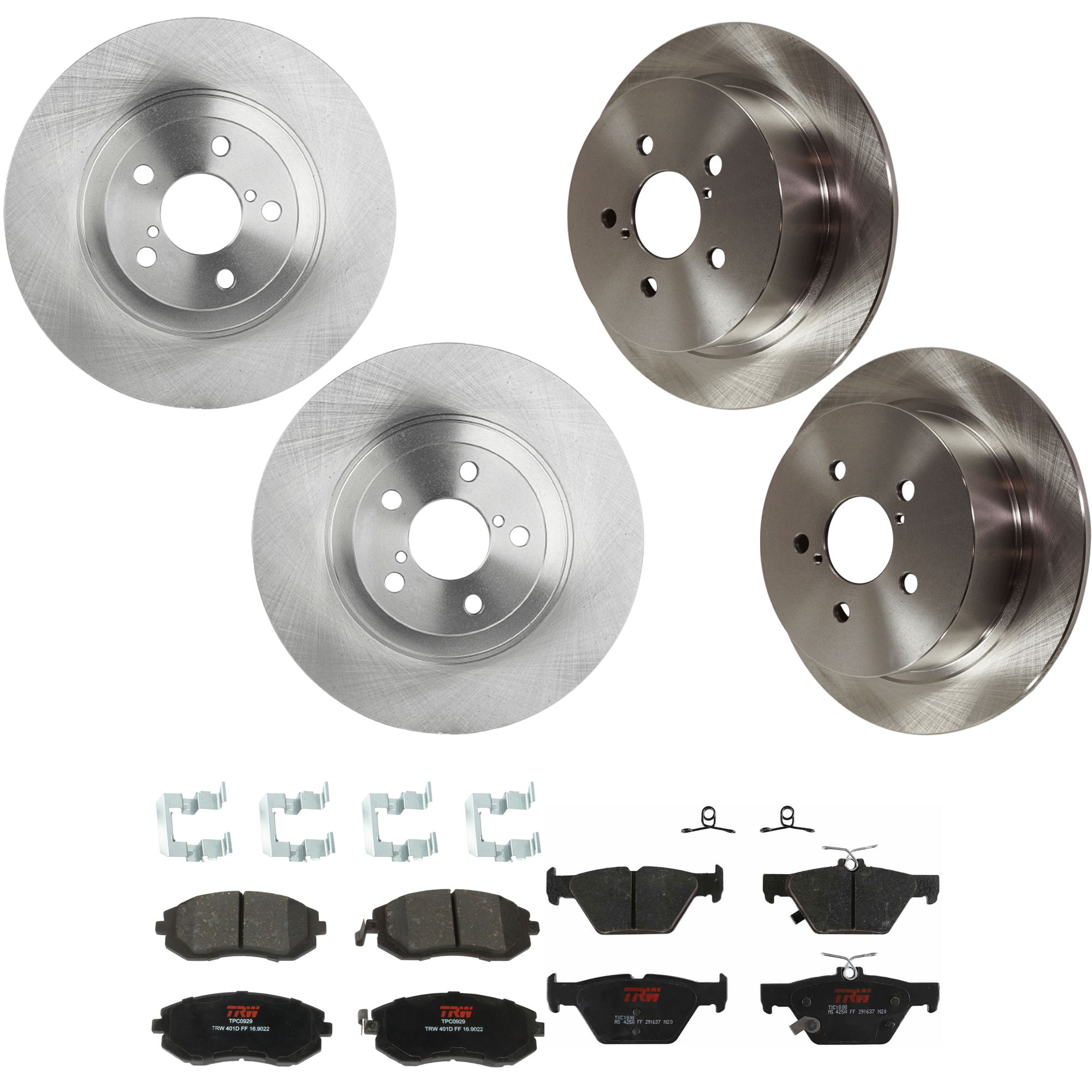 KIT-073024-9619 4-Wheel Set Front and Rear Brake Disc and Pad Kit, Plain Surface 5 Lugs Front-293.4 mm/Rear-273.81 mm Ceramic, Includes (2) Brake Pad Set and (4) Brake Disc