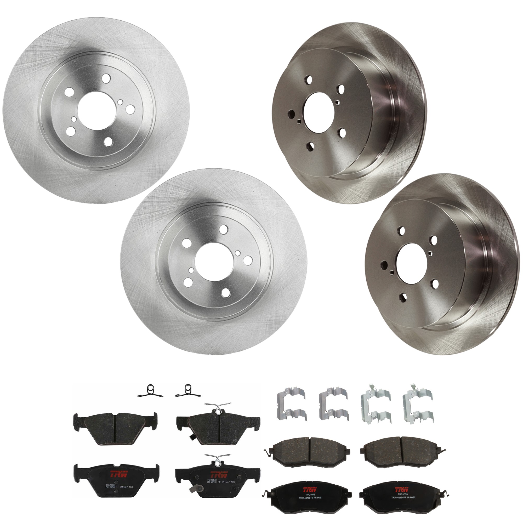 KIT-073024-9620 4-Wheel Set Front and Rear Brake Disc and Pad Kit, Plain Surface 5 Lugs Front-293.4 mm/Rear-273.81 mm Front-Semi-Metallic/Rear-Ceramic, Includes (2) Brake Pad...