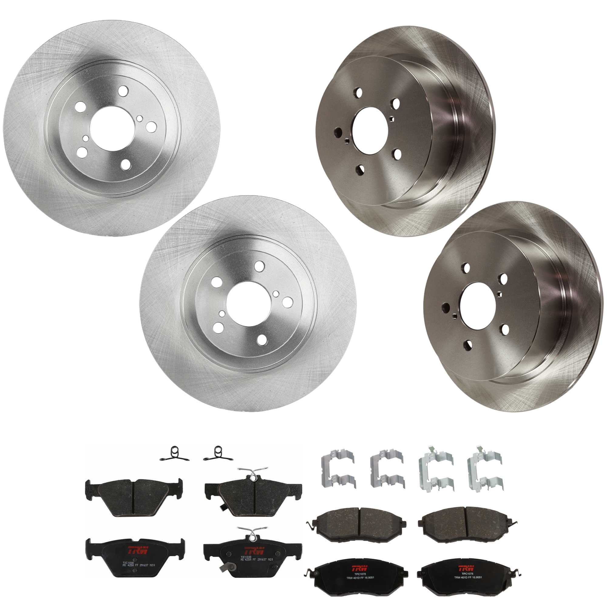 KIT-073024-9620 4-Wheel Set Front and Rear Brake Disc and Pad Kit, Plain Surface 5 Lugs Front-293.4 mm/Rear-273.81 mm Front-Semi-Metallic/Rear-Ceramic, Includes (2) Brake Pad...