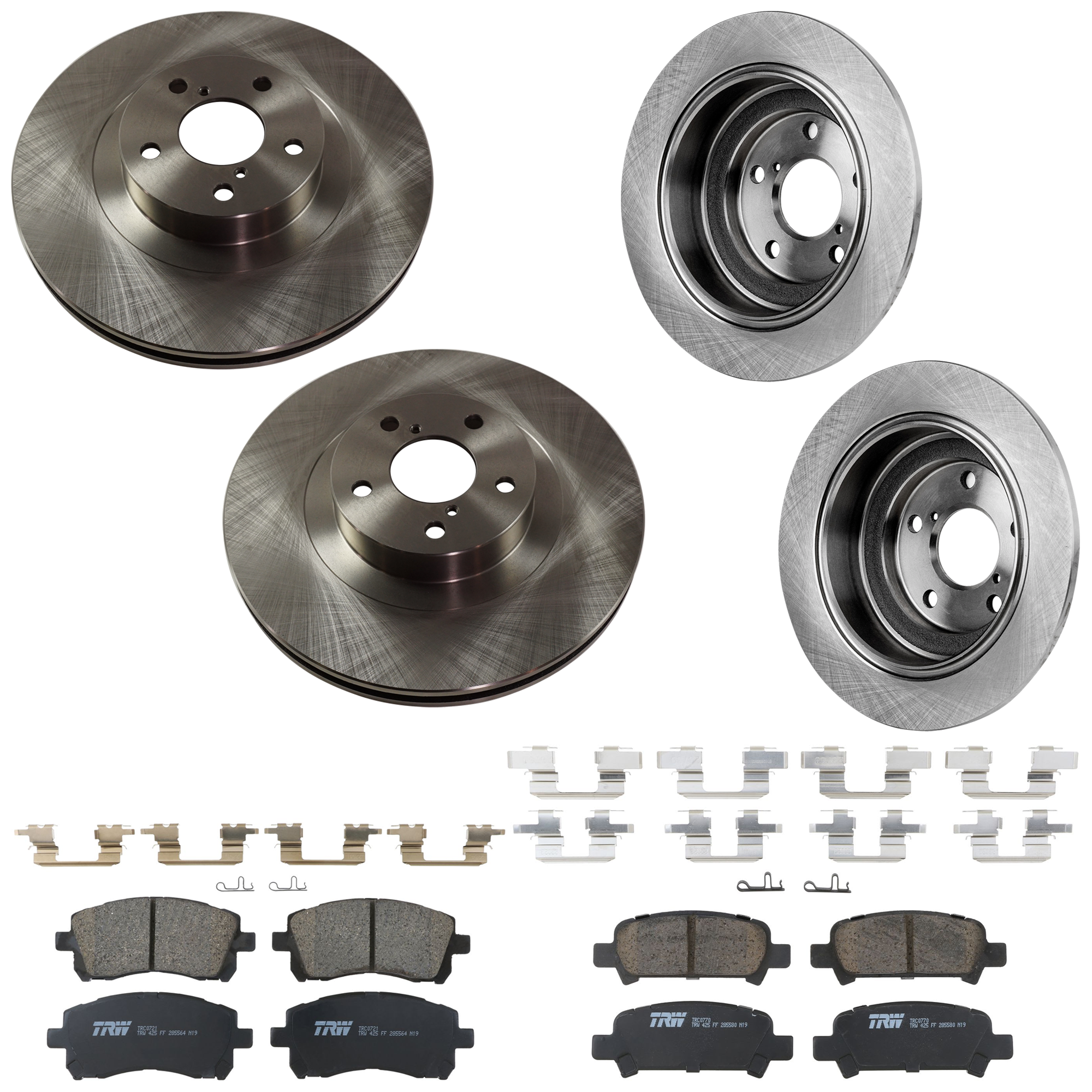 KIT-073024-9691 4-Wheel Set Front and Rear Brake Disc and Pad Kit, Plain Surface 5 Lugs Front-293.62 mm/Rear-265.43 mm Ceramic, Includes (2) Brake Pad Set and (4) Brake Disc