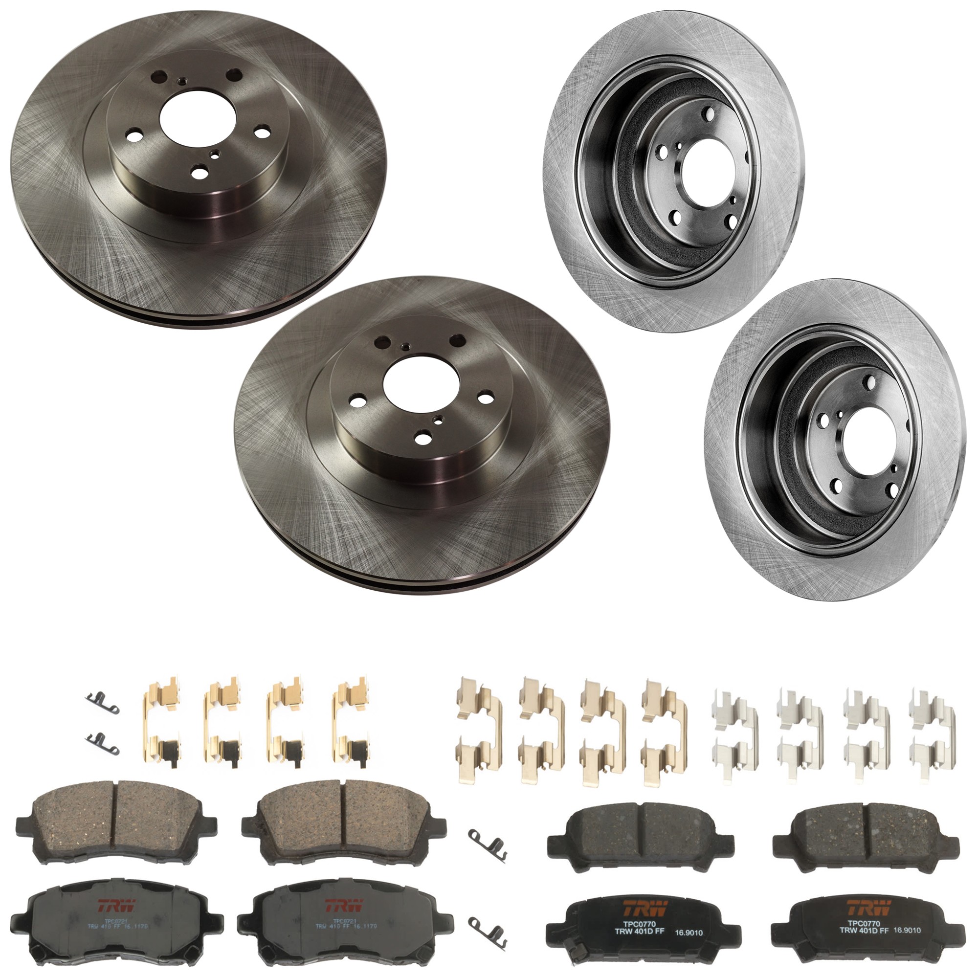 KIT-073024-9694 4-Wheel Set Front and Rear Brake Disc and Pad Kit, Plain Surface 5 Lugs Front-293.62 mm/Rear-265.43 mm Ceramic, Includes (2) Brake Pad Set and (4) Brake Disc