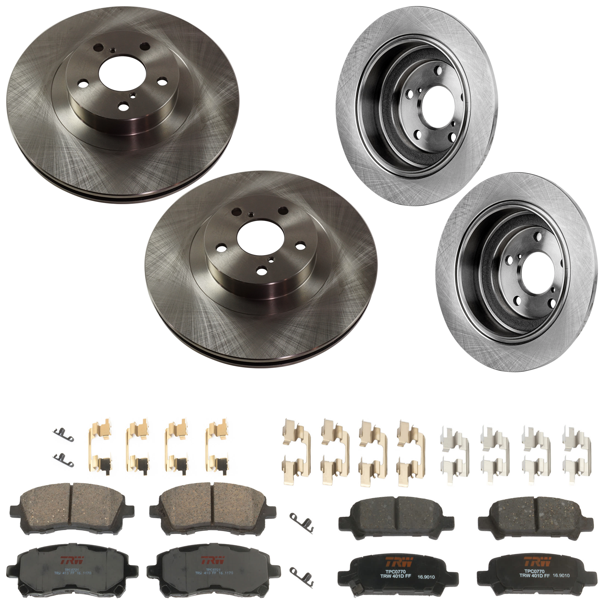 KIT-073024-9694 4-Wheel Set Front and Rear Brake Disc and Pad Kit, Plain Surface 5 Lugs Front-293.62 mm/Rear-265.43 mm Ceramic, Includes (2) Brake Pad Set and (4) Brake Disc