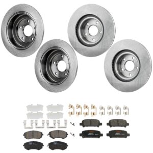 KIT-073024-9701 4-Wheel Set Front and Rear Brake Disc and Pad Kit, Plain Surface 5 Lugs Front-276.86 mm/Rear-265.43 mm Ceramic, Includes (2) Brake Pad Set and (4) Brake Disc