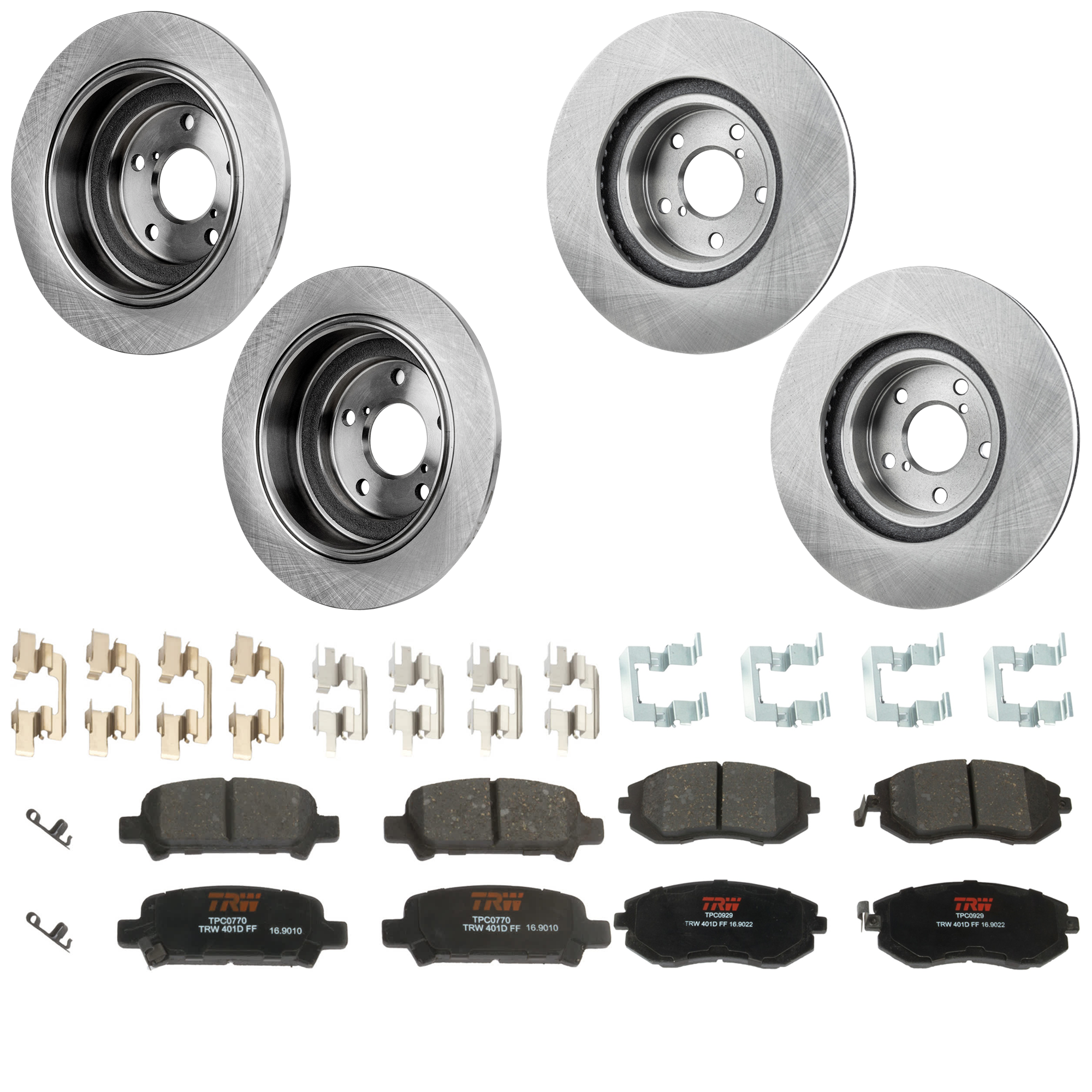 KIT-073024-9702 4-Wheel Set Front and Rear Brake Disc and Pad Kit, Plain Surface 5 Lugs Front-276.86 mm/Rear-265.43 mm Ceramic, Includes (2) Brake Pad Set and (4) Brake Disc