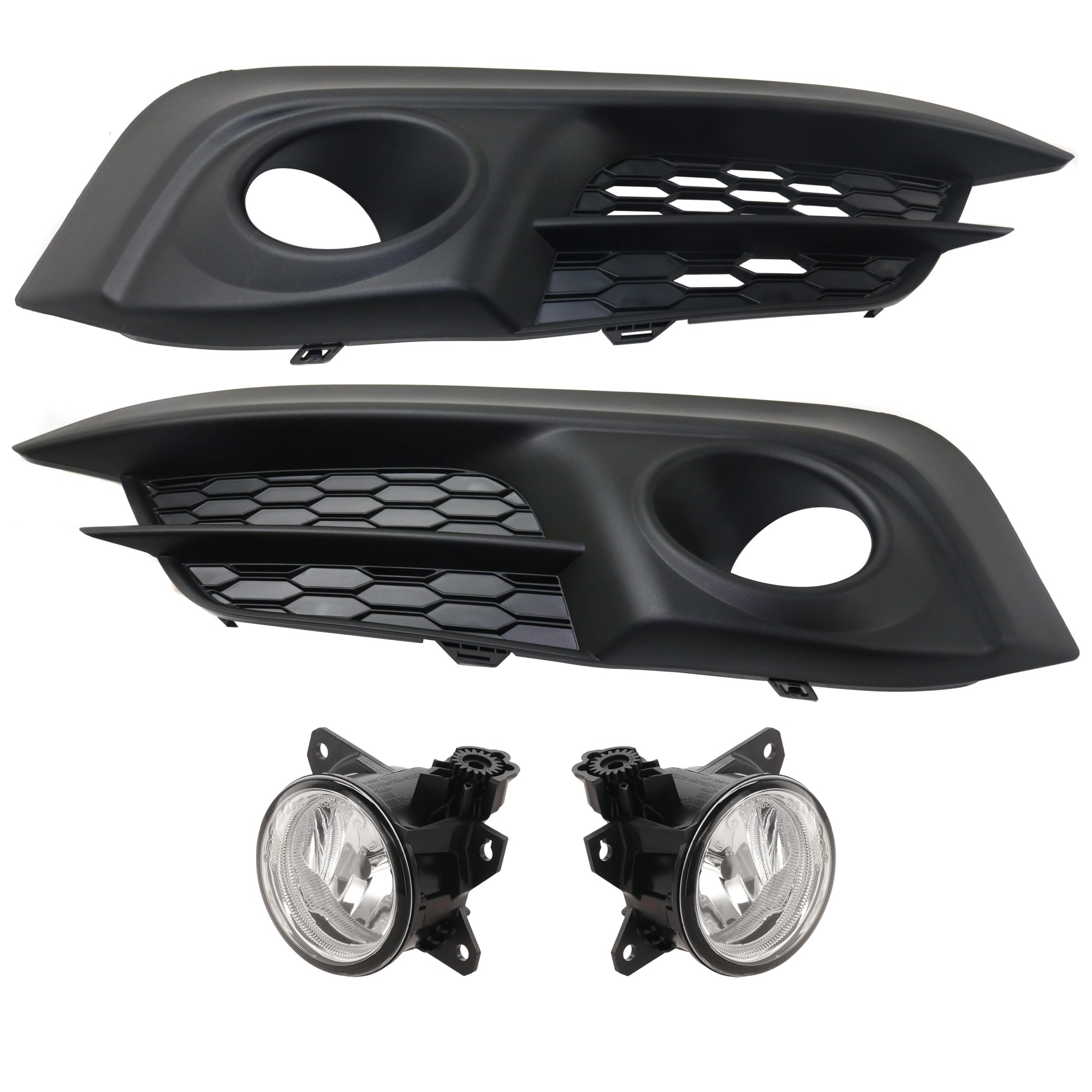 4-Piece Kit, Front, Driver and Passenger Side Halogen Fog Light, With bulb(s), Includes (2) Fog Light and (2) Fog Light Trim
