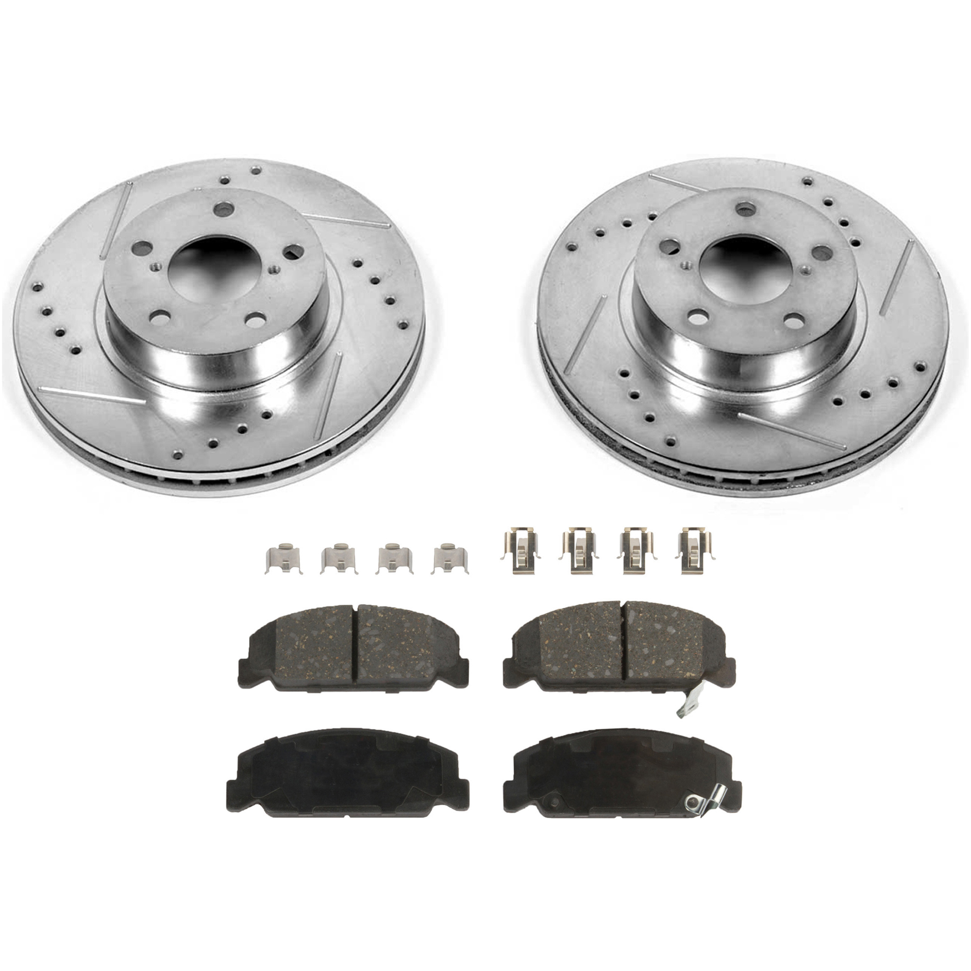 KIT-090221-499 2-Wheel Set Front Brake Disc and Pad Kit, Cross-drilled and Slotted 5 Lugs 260.1 mm Ceramic Evolution Drilled & Slotted Series, Includes (1) Brake Disc and (1)...