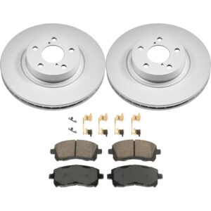 KIT-090221-573 2-Wheel Set Front Brake Disc and Pad Kit, Plain Surface 5 Lugs Ceramic Evolution Geomet Coated High Carbon, Includes (2) Disc and (1) Pad Set