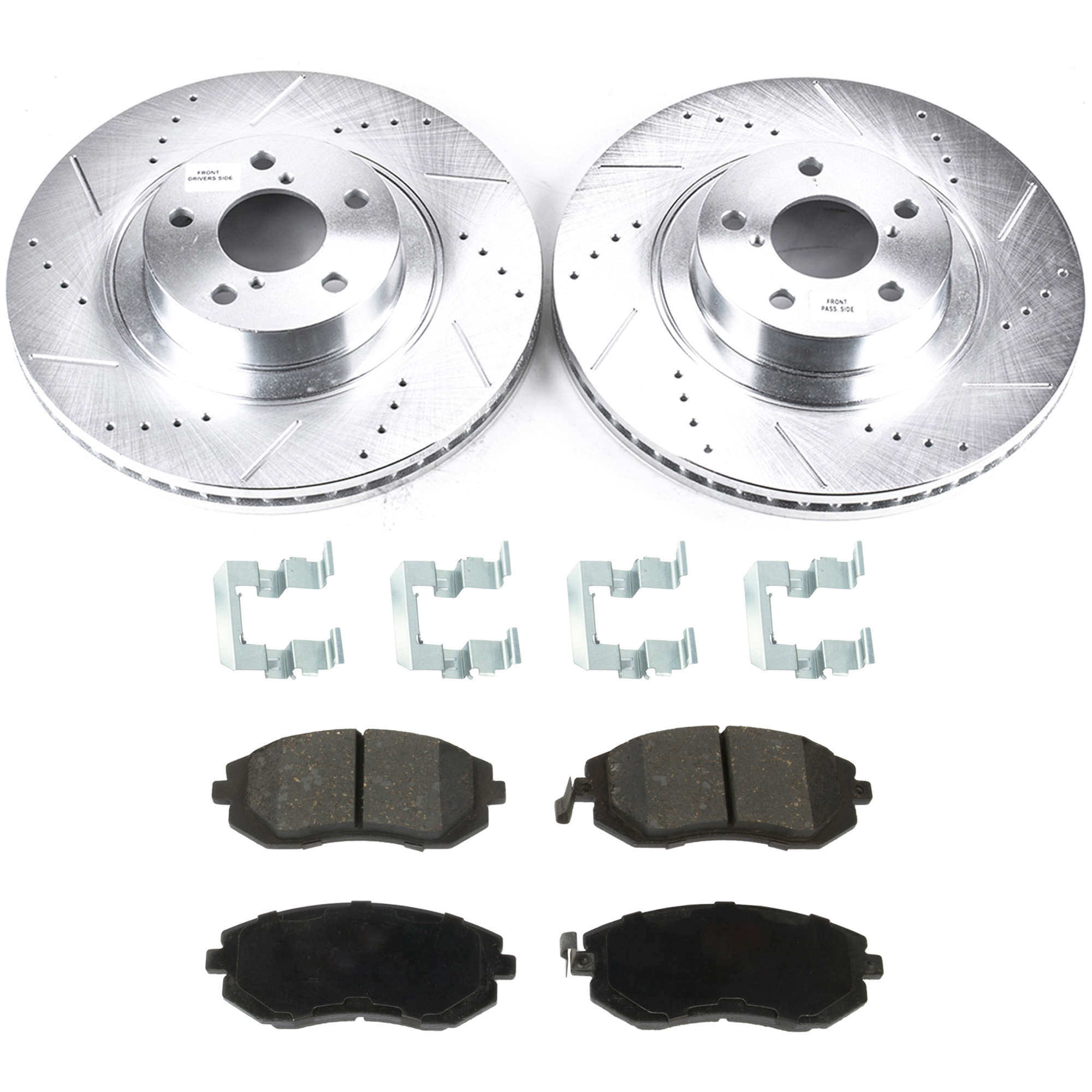 KIT-090221-641 2-Wheel Set Front Brake Disc and Pad Kit, Cross-drilled and Slotted 5 Lugs 293.88 mm Ceramic Evolution Drilled & Slotted Series, Includes (1) Disc and (1) Pad Set