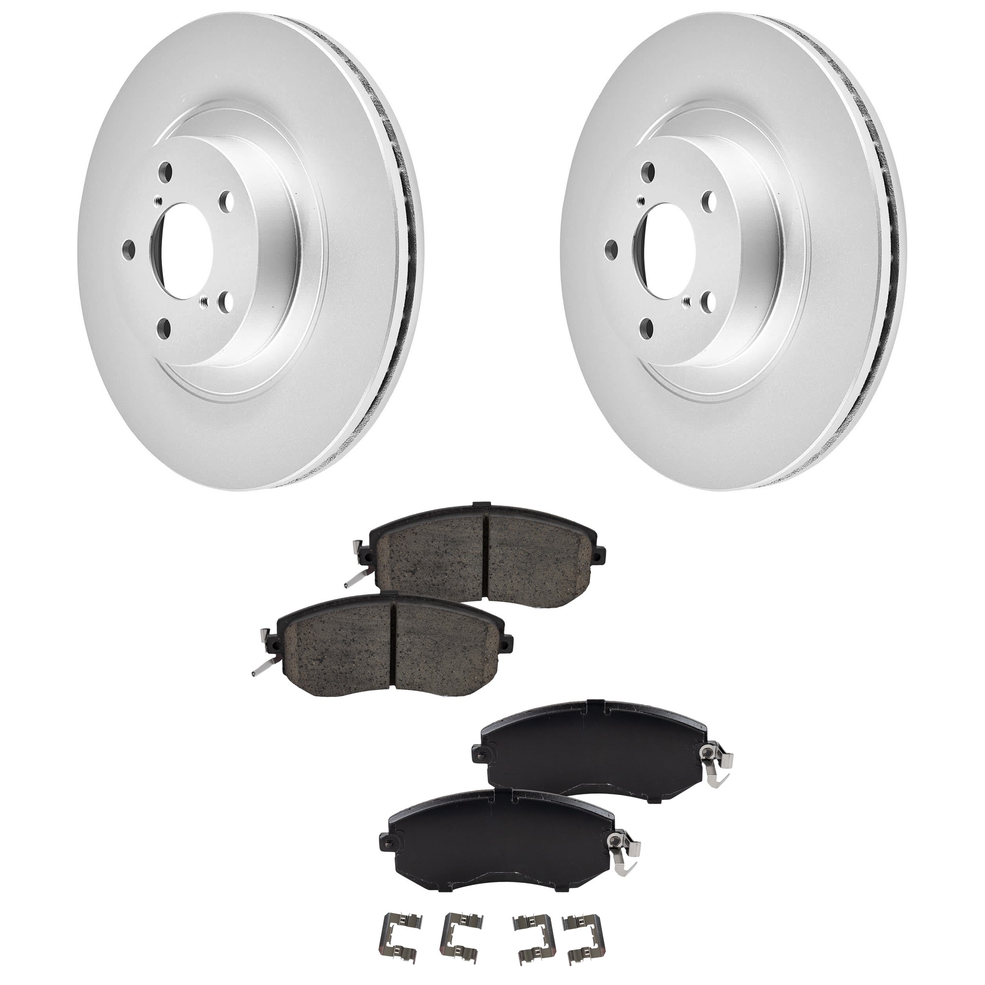 KIT-090821-373 2-Wheel Set Front Brake Disc and Pad Kit, Plain Surface 5 Lugs Ceramic Evolution Geomet Coated High Carbon, Includes (2) Brake Disc and (1) Brake Pad Set
