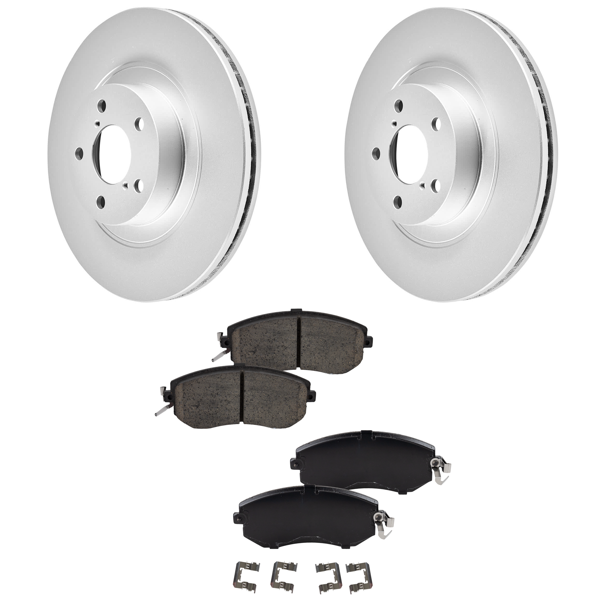 KIT-090821-373 2-Wheel Set Front Brake Disc and Pad Kit, Plain Surface 5 Lugs Ceramic Evolution Geomet Coated High Carbon, Includes (2) Brake Disc and (1) Brake Pad Set