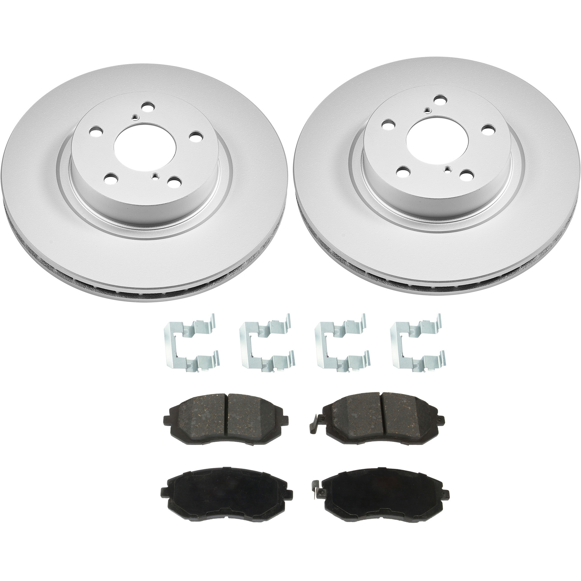 KIT-091421-253 2-Wheel Set Front Brake Disc and Pad Kit, Plain Surface 5 Lugs Ceramic Evolution Geomet Coated High Carbon, Includes (2) Disc and (1) Pad Set