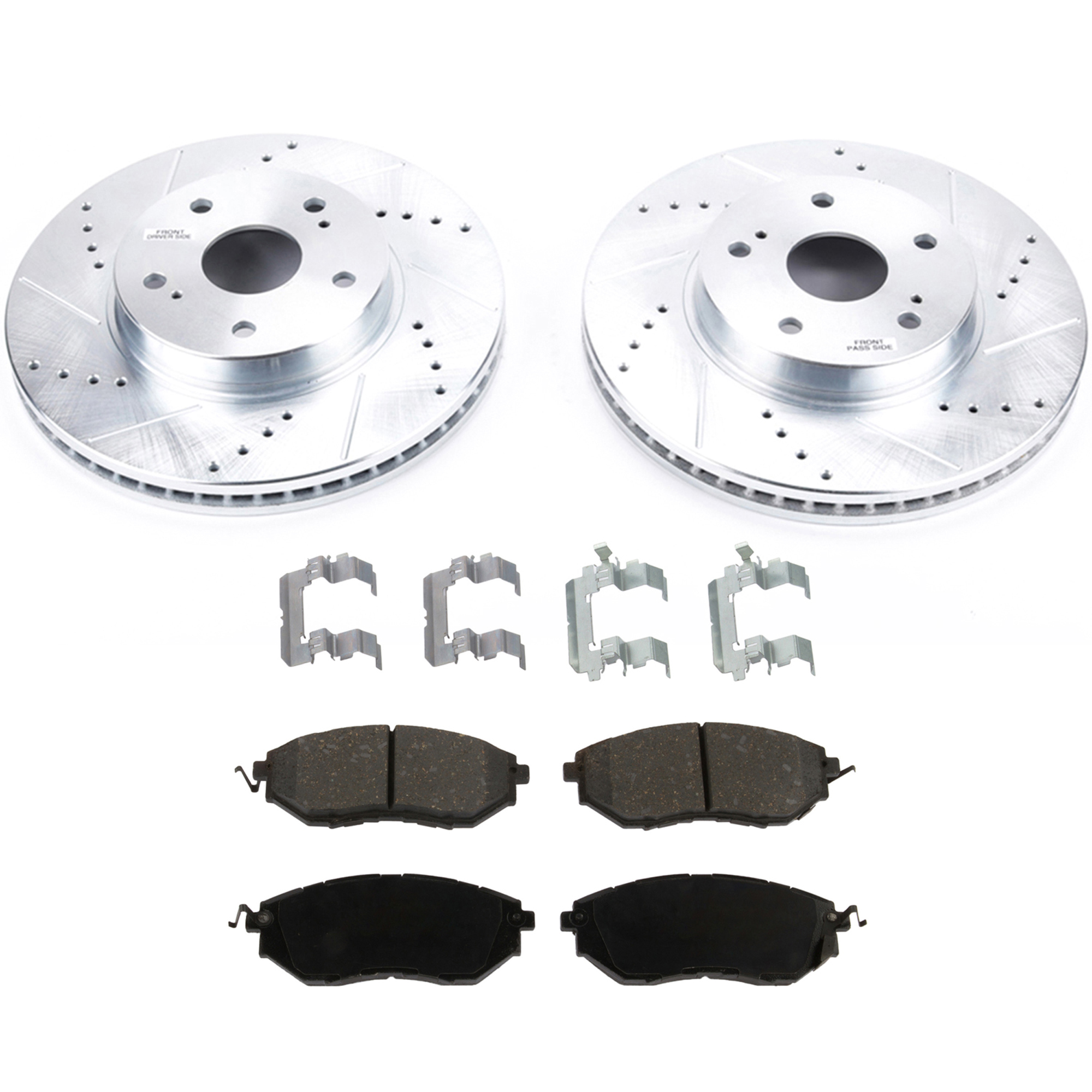 KIT-091421-88 2-Wheel Set Front Brake Disc and Pad Kit, Cross-drilled and Slotted 5 Lugs Organic SureStop Performance Replacement, Includes (1) Disc and (1) Pad Set