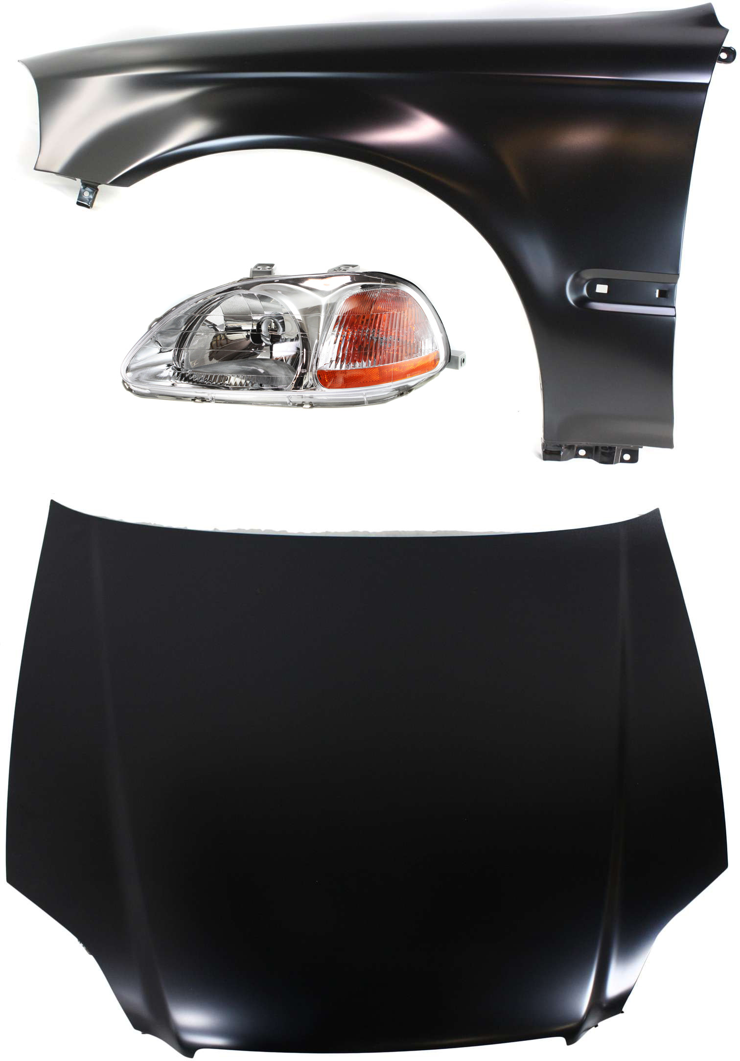 3-Piece Kit Factory Style Hood, Steel, Primed, Includes (1) Fender, (1) Headlight, and (1) Hood