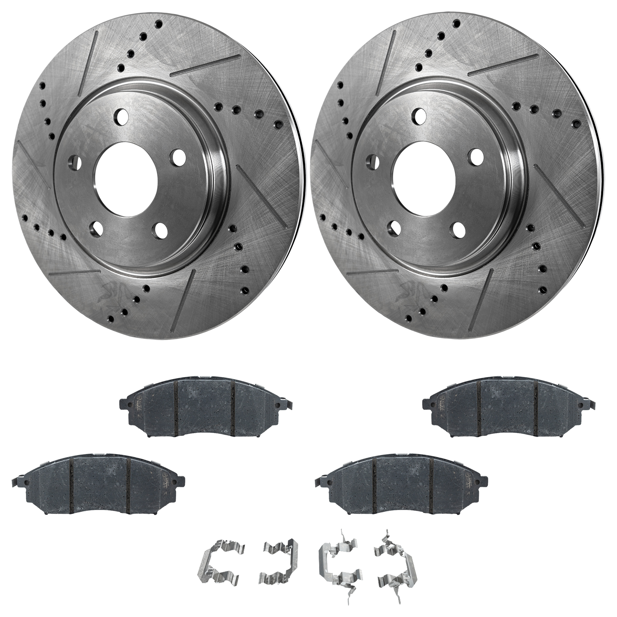 2-Wheel Set Front Brake Disc and Pad Kit, Cross-drilled and Slotted 5 Lugs 319.5 mm, Includes (1) Brake Pad Set and (2) Brake Disc - Image 2