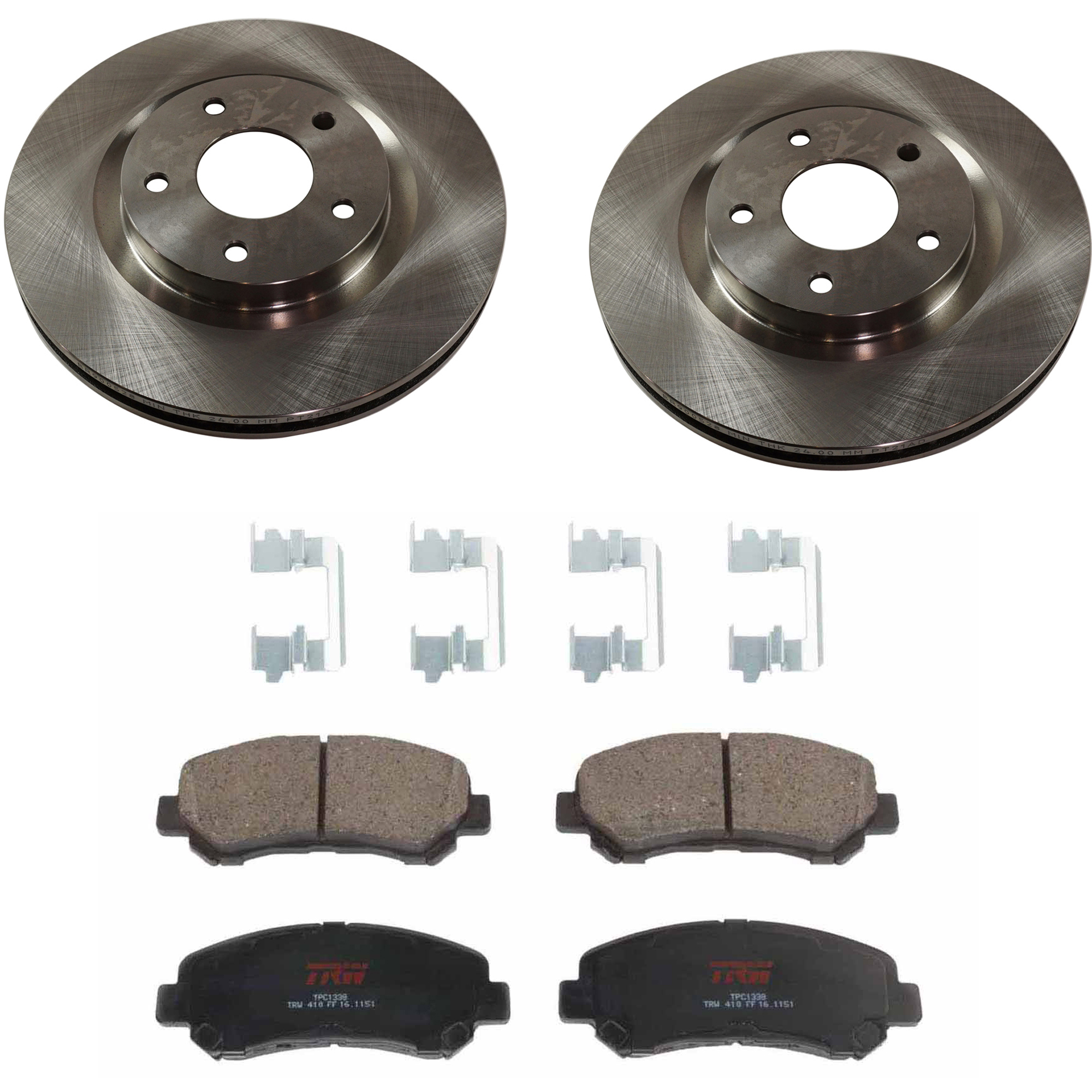 KIT-TRW101221-3184 2-Wheel Set Front Brake Disc and Pad Kit, Plain Surface 5 Lugs 295.91 mm Ceramic Premium Friction Series, Includes (2) Brake Disc and (1) Brake Pad Set