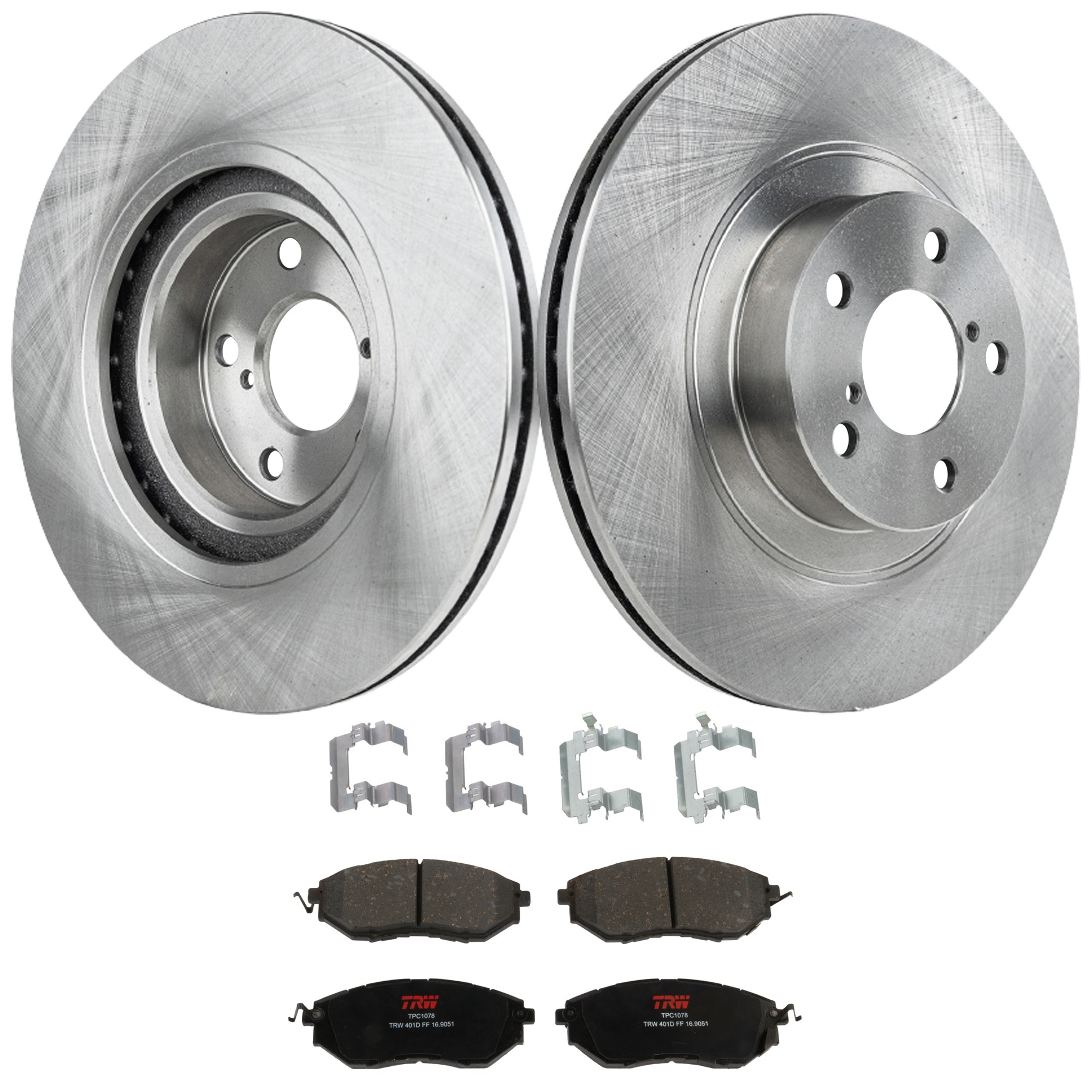 KIT-TRW101221-3473 2-Wheel Set Front Brake Disc and Pad Kit, Plain Surface 5 Lugs 293.4 mm Semi-metallic Premium Friction Series, Includes (2) Brake Disc and (1) Brake Pad Set