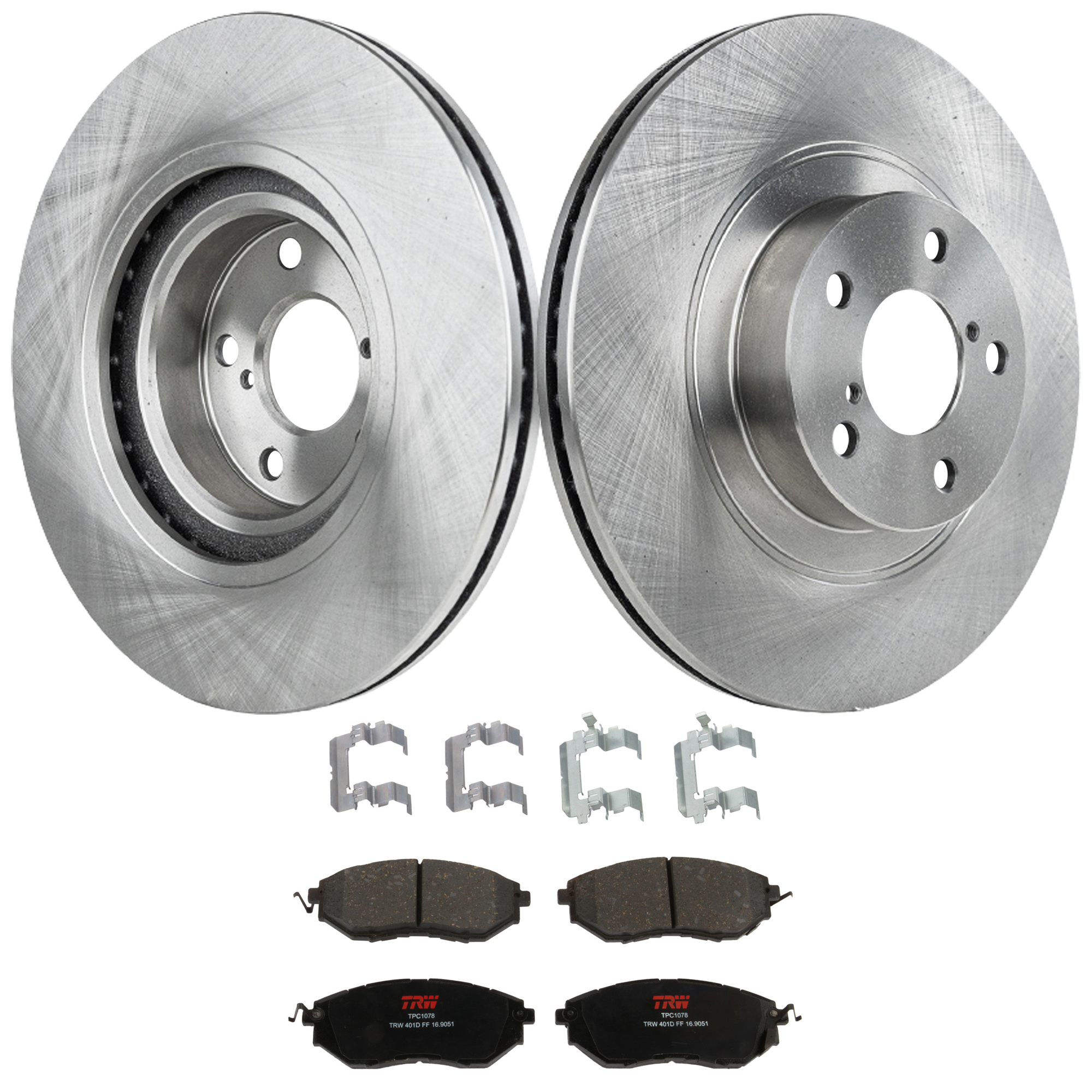 KIT-TRW101221-3473 2-Wheel Set Front Brake Disc and Pad Kit, Plain Surface 5 Lugs 293.4 mm Semi-metallic Premium Friction Series, Includes (2) Brake Disc and (1) Brake Pad Set