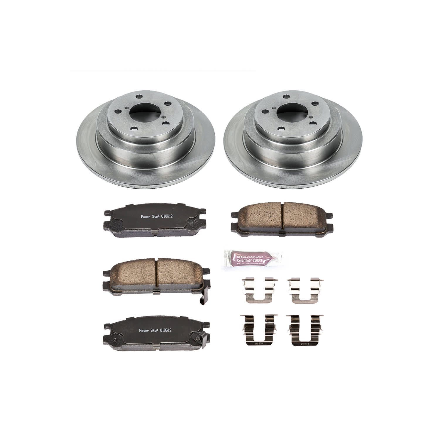 KOE448 Rear Brake Disc and Pad Kit, Natural Finish, Plain Surface, 5 Lugs, 266 mm, Ceramic, Z17 OE Replacement