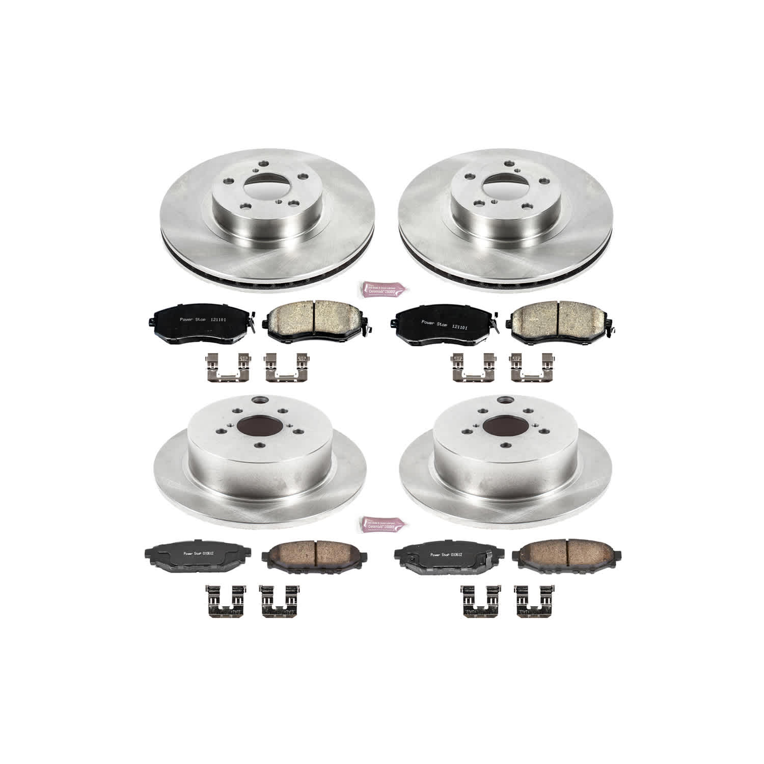 KOE6113 4-Wheel Set Front and Rear Brake Disc and Pad Kit, Plain Surface, 5 Lugs, Ceramic, 10.91 in. Front Disc Diameter, Z17 OE Replacement Series