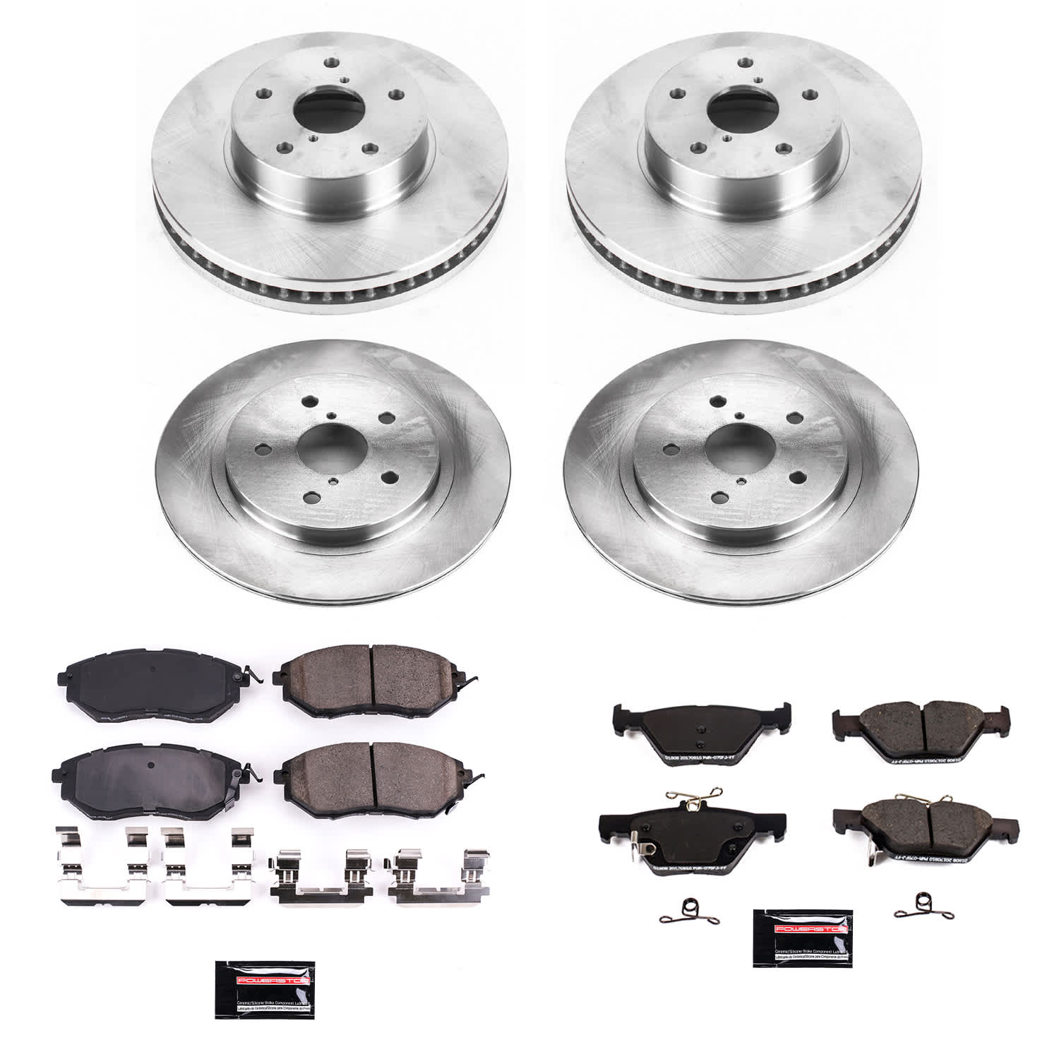 KOE8405 Front and Rear Brake Disc and Pad Kit, Natural Finish, Plain Surface, 5 Lugs, 293.5 mm, Ceramic, Z17 OE Replacement