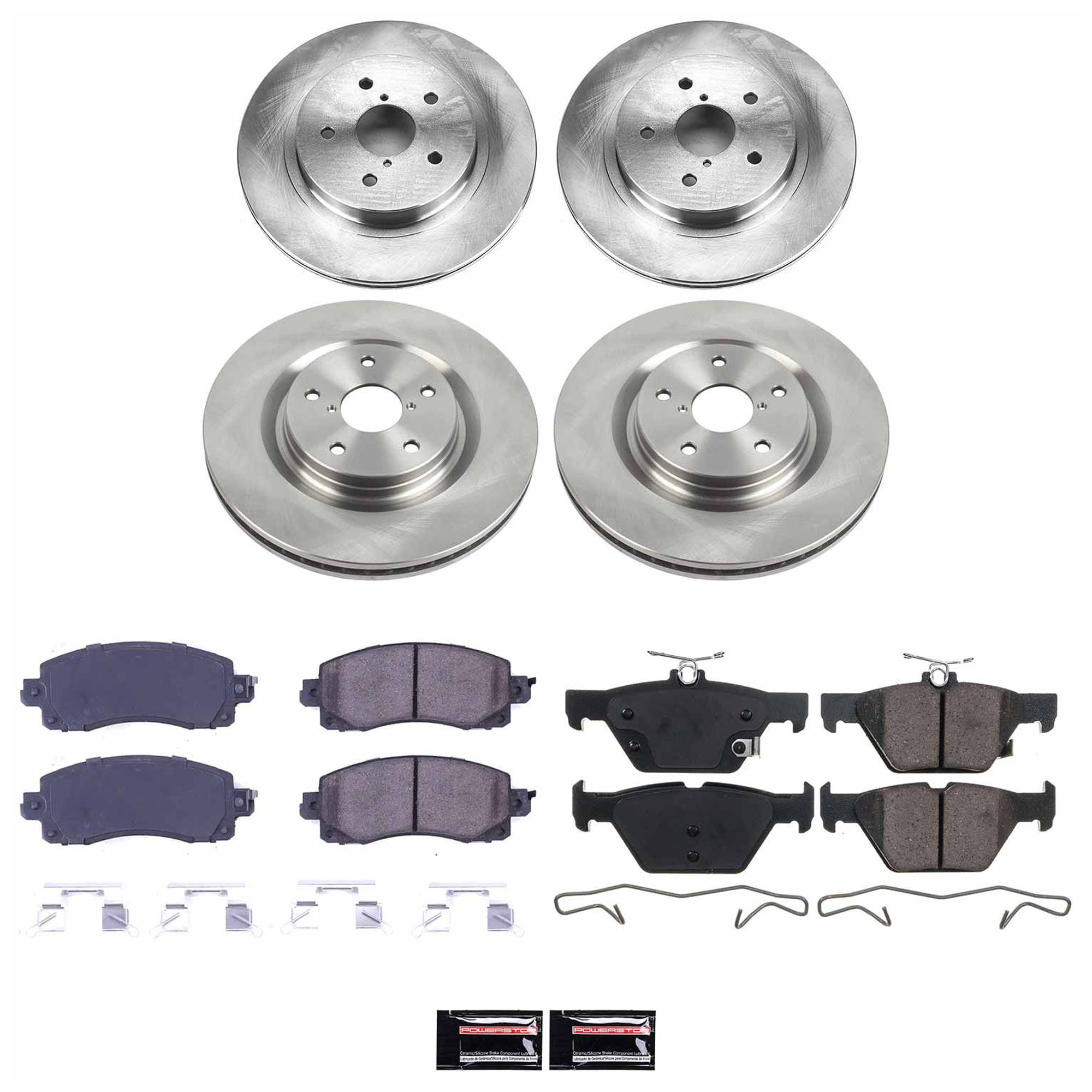 KOE9316 Front and Rear Brake Disc and Pad Kit, Plain Surface, 5 Lugs, 315.47 mm, Ceramic