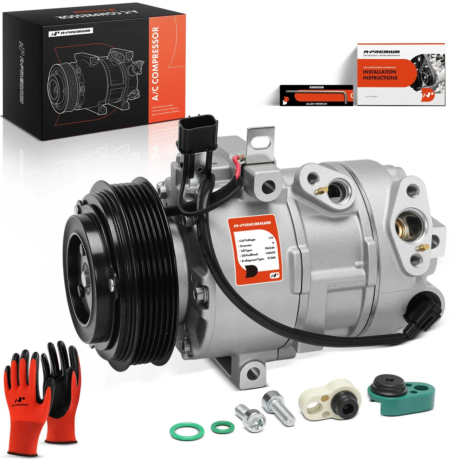 New A/C Compressor with Clutch | 6-Groove Pulley | A-Premium APACC1009PG