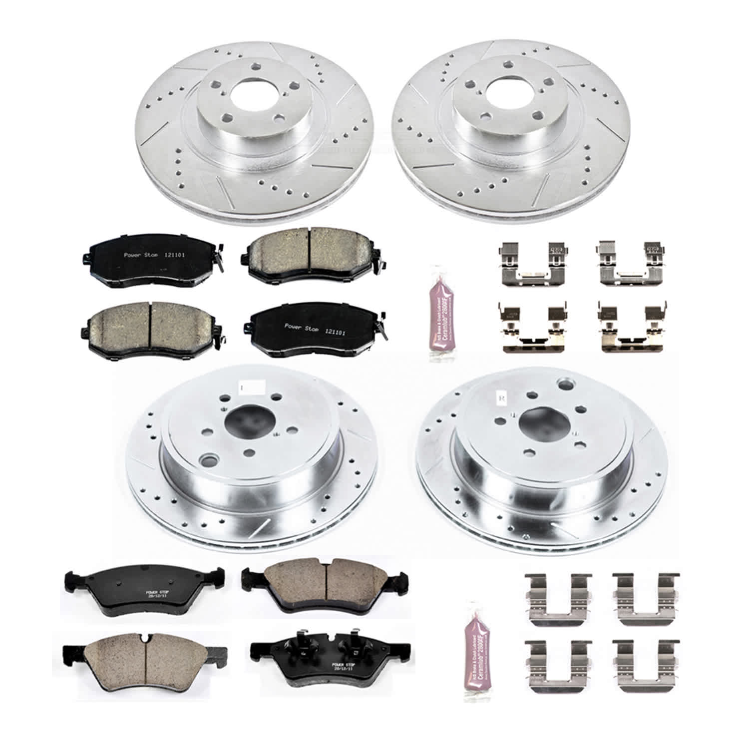 4-Wheel Set Power Stop® K6164 Front and Rear Z23 Daily Carbon-Fiber Ceramic Brake Pad and Drilled & Slotted Rotor Kit - Image 2