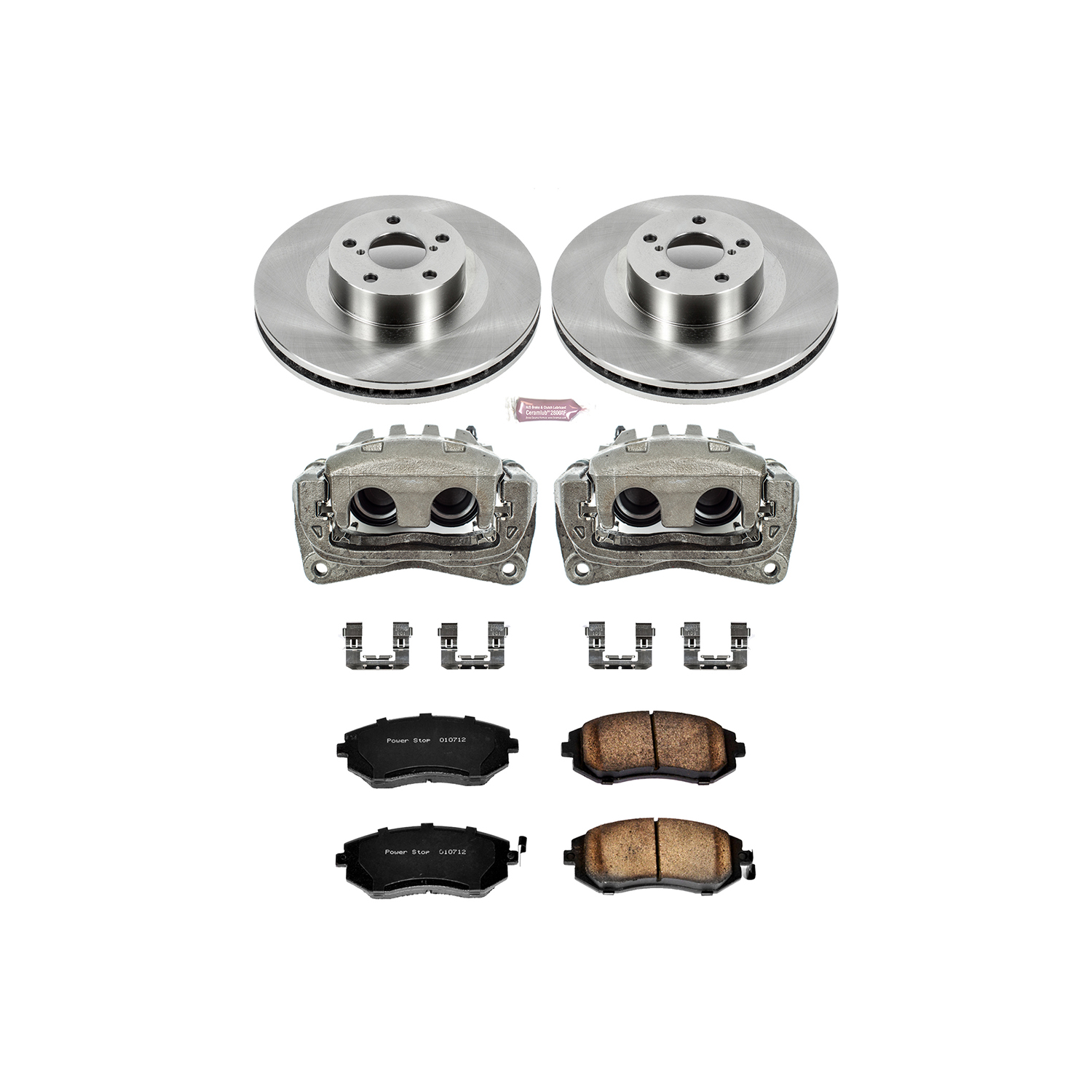 KCOE2373 2-Wheel Set Front Brake Kit With Calipers, Plain Surface 5 Lugs 294 mm Natural Caliper, Ceramic, OE Replacement, Includes (1) Brake Disc and Pad Kit and (2) Brake Caliper