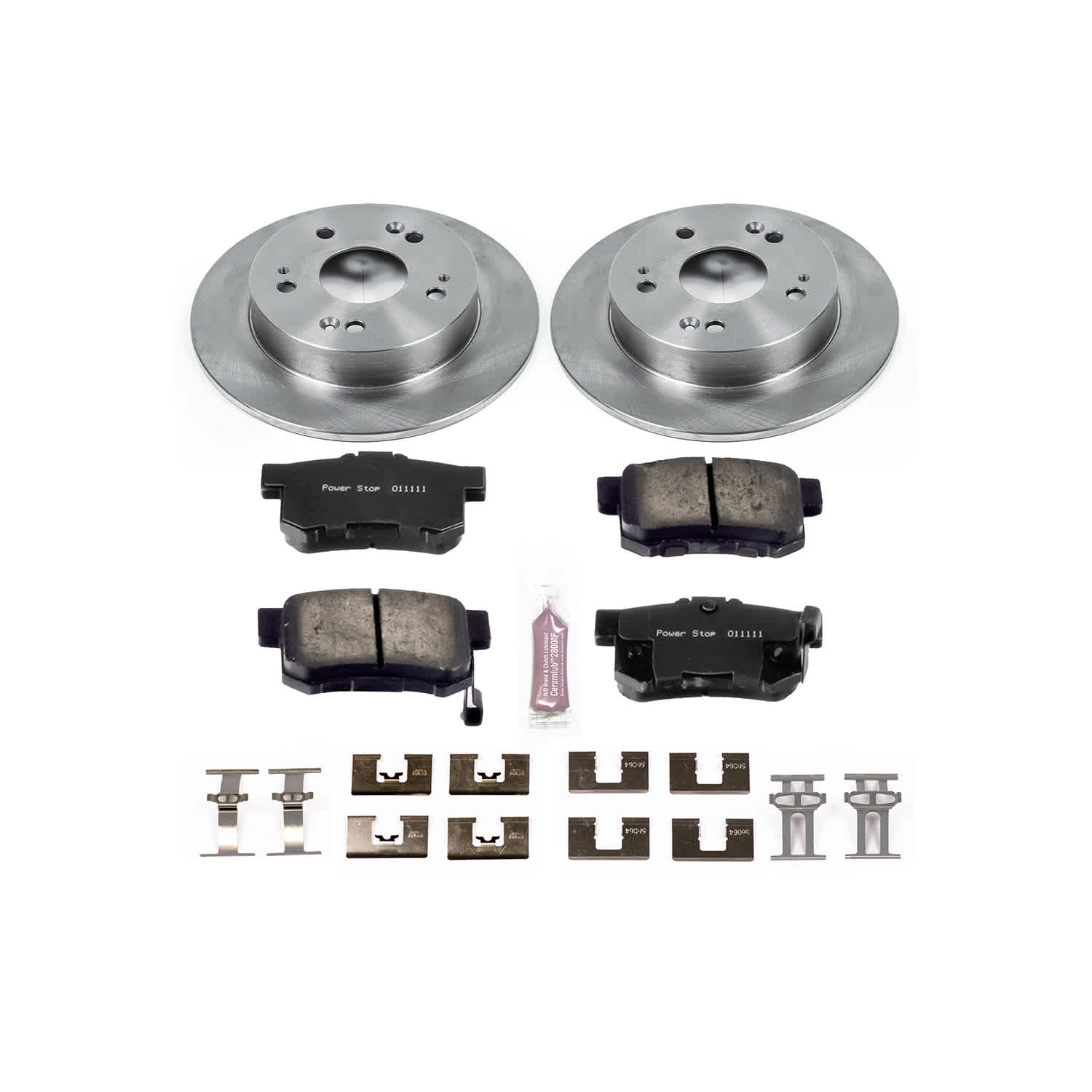 KOE1243 Rear Brake Disc and Pad Kit, Natural Finish, Plain Surface, 5 Lugs, 259 mm, Ceramic, Z17 OE Replacement - Image 2