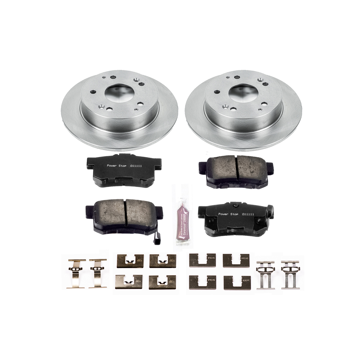KOE2270 Rear Brake Disc and Pad Kit, Natural Finish, Plain Surface, 5 Lugs, 259 mm, Ceramic, OE Replacement Series