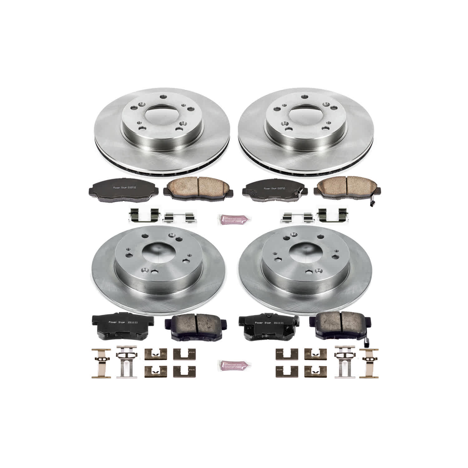 KOE2385 4-Wheel Set Front and Rear OE Stock Replacement Low-Dust Ceramic Brake Pad and Rotor Kit - Fits Sedan and Coupe - Image 2